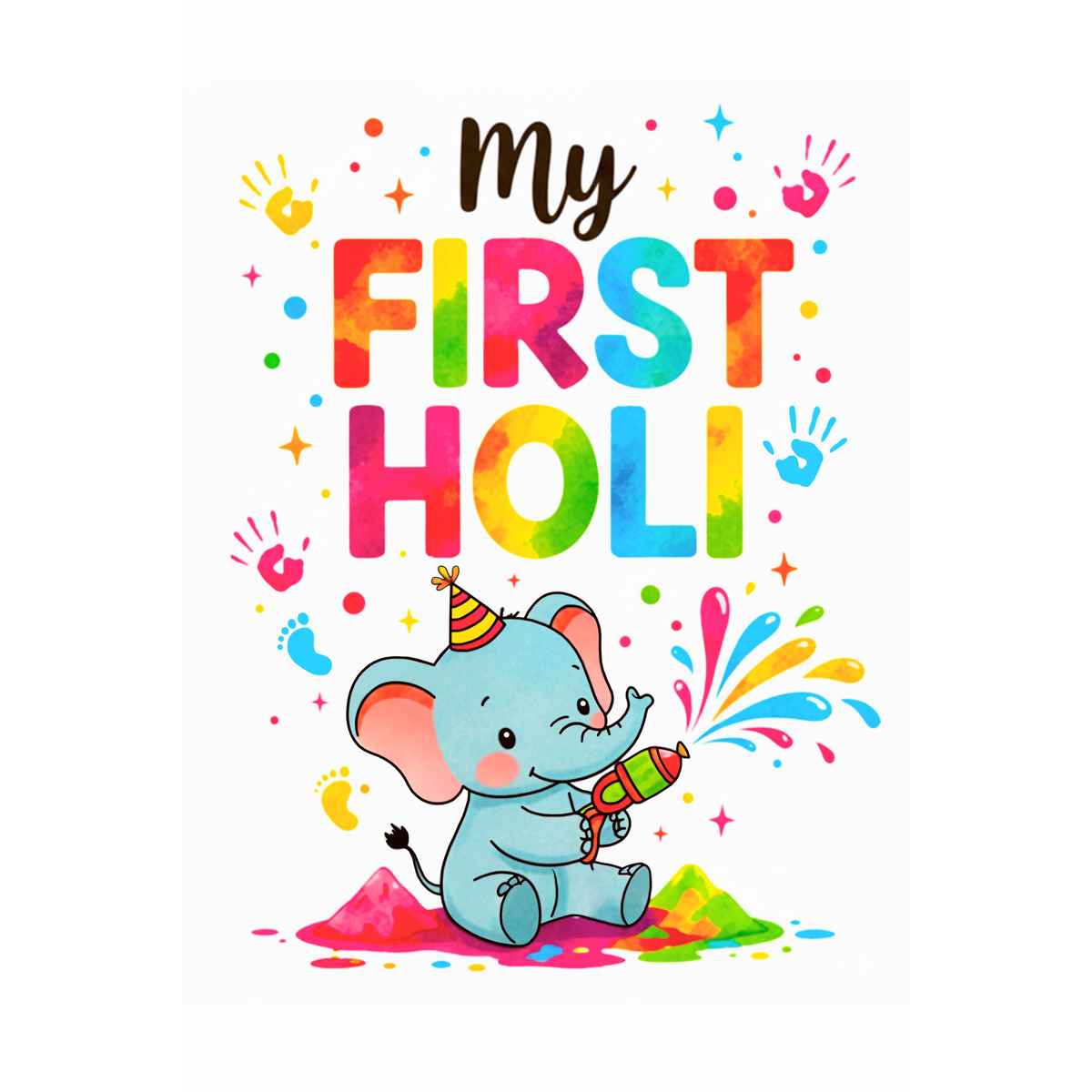 Trampoline Cotton My First Holi Baby Romper with Colorful Elephant Print | White - 3-6 Months