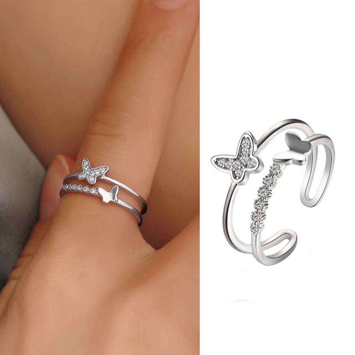 Fashion Frill Women's Butterfly Rings Silver Onesize