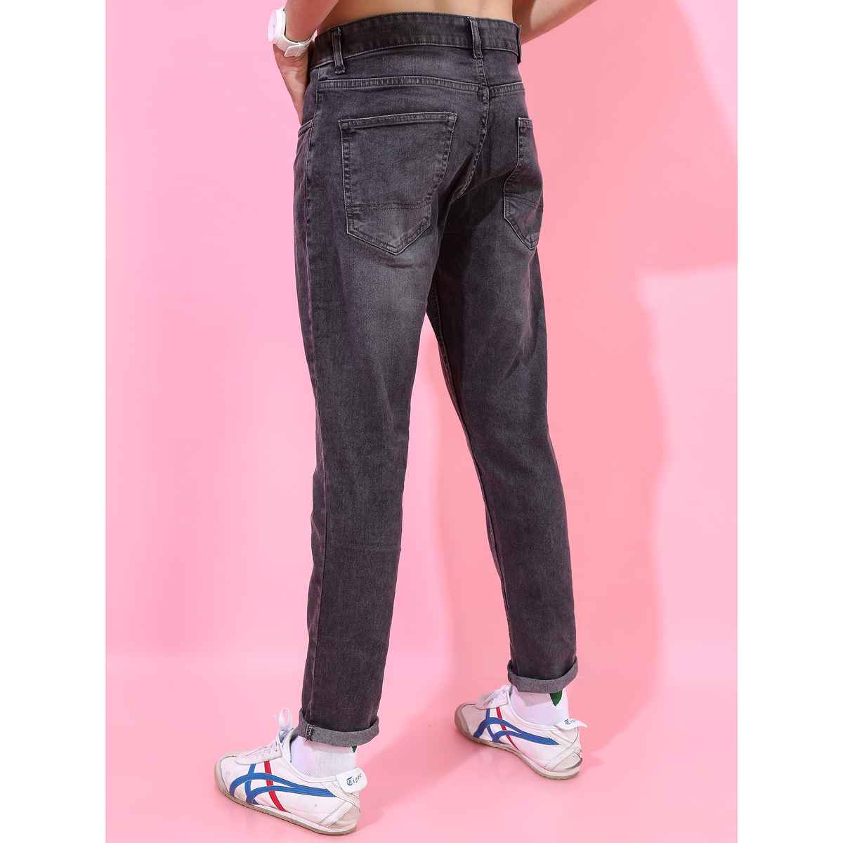 Highlander Men's Slim Tapered Fit Heavy Fade Stretchable Jeans | Charcoal Grey - 34