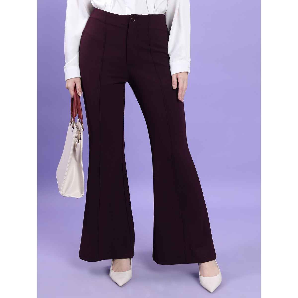 Tokyo Talkies Women's Flared High Rise Bootcut Trouser | Plum - 30