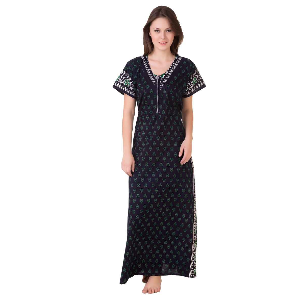 Masha Womens-Navy Blue-Cotton Nighty-Freesize