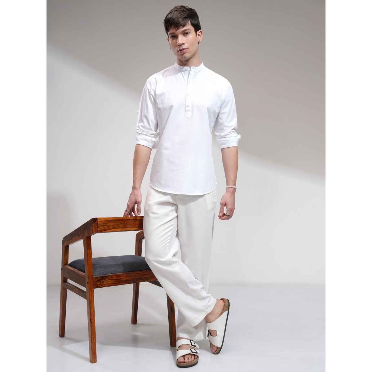 Highlander Men Slim Fit Solid Casual Shirt | White | M