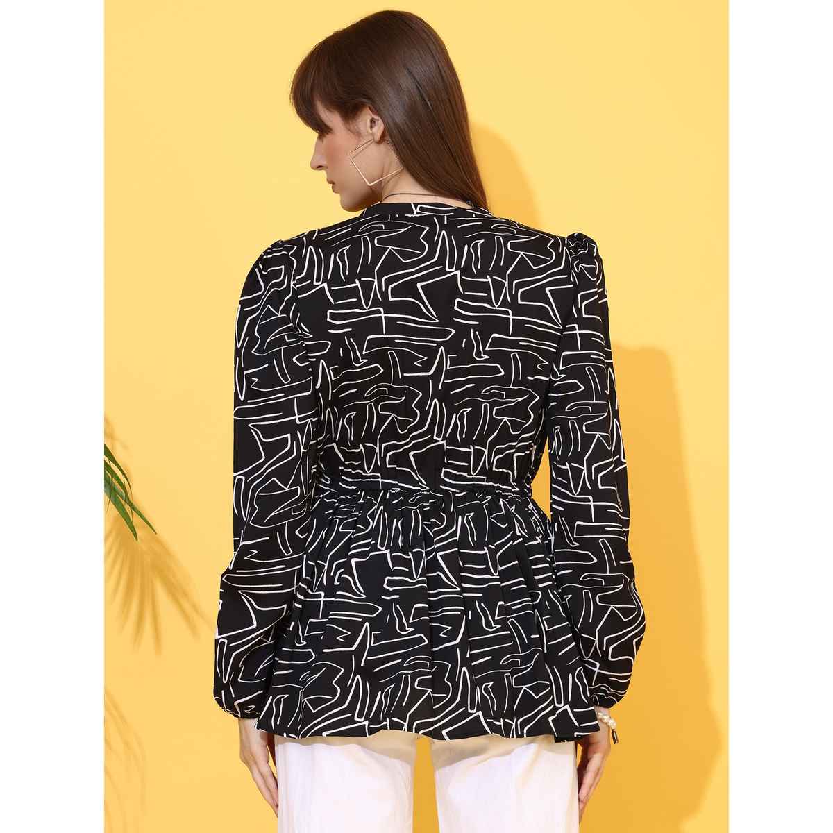 Sheetal Women's Print Mandarin Collar Top | 5209 | Black - XL