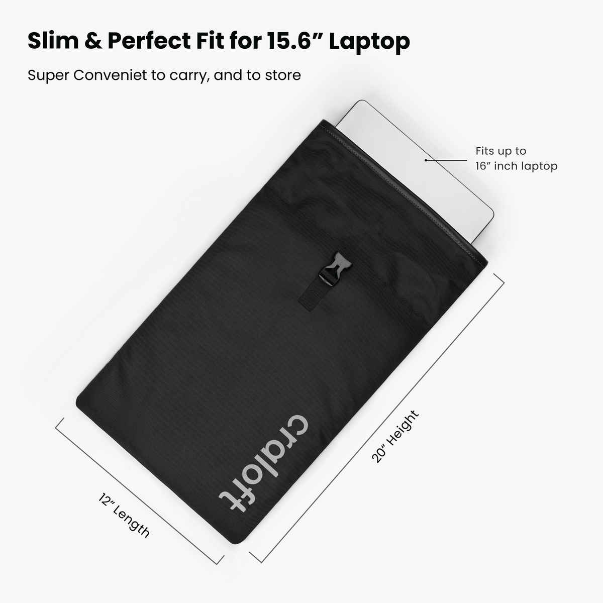 Craloft Waterproof 15.6 Inch Laptop Sleeve Cover, Slim Rain Protective Bag with 8mm Padding