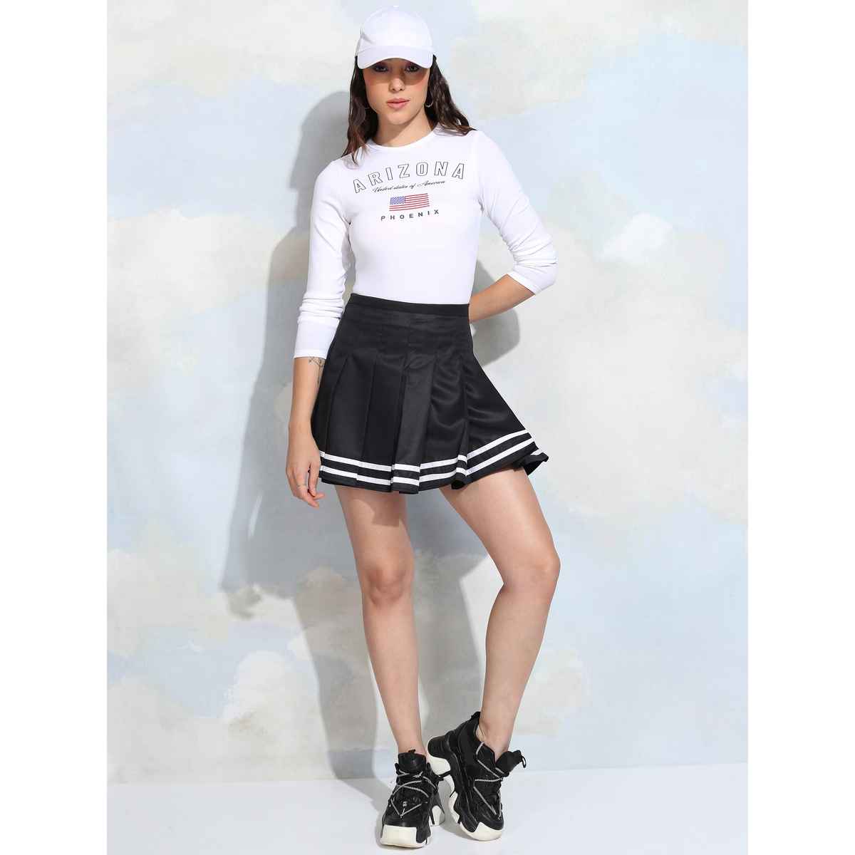 Tokyo Talkies Women's Typography Printed Full Sleeve Crop Top | White - M