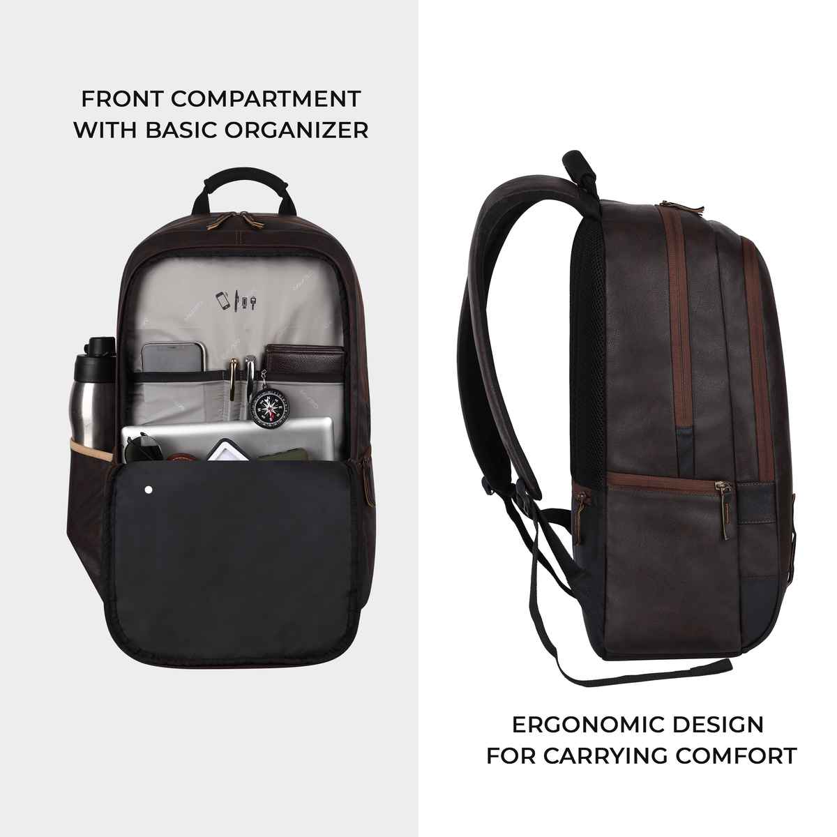 Gear Unisex Solid Artificial Leather 20 L Anti Theft Backpack | Brown and Black - Free Size