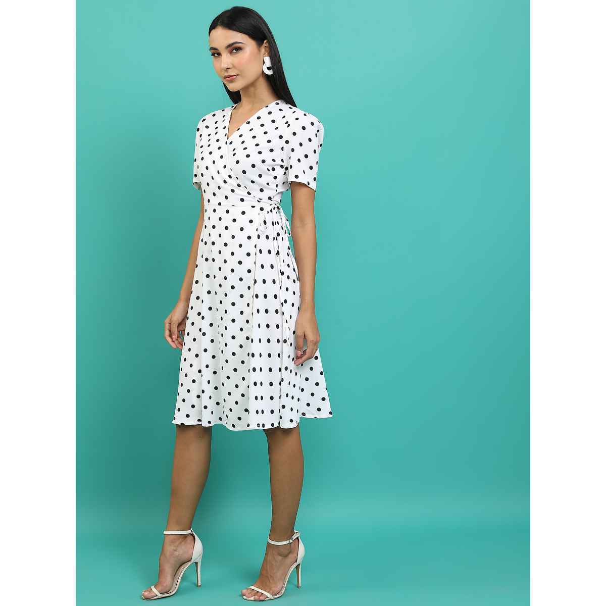 Ketch Women White Printed Fit And Flare Dresses | White-Black | L