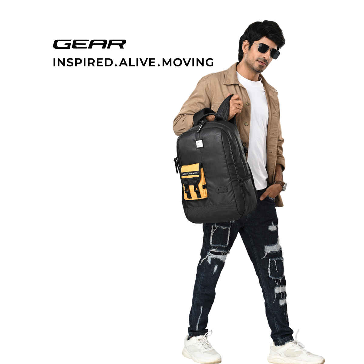 Gear Hipster Anti - Theft Faux Leather Laptop Backpack Black Yellow