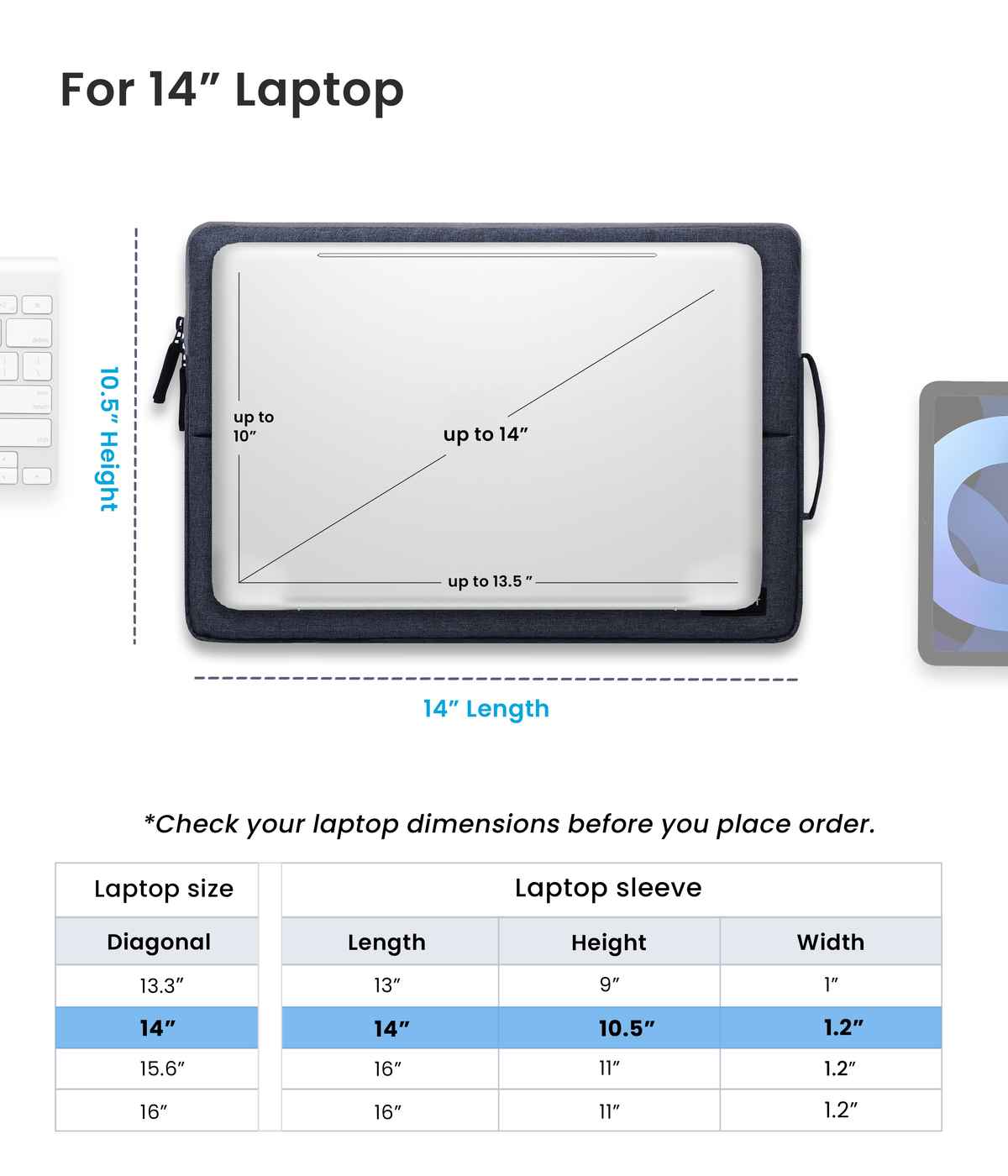 Craloft 14 Inch Laptop Sleeve Cover Bag for MacBook/Dell/HP/Lenovo - Office & Travel Use (L25)