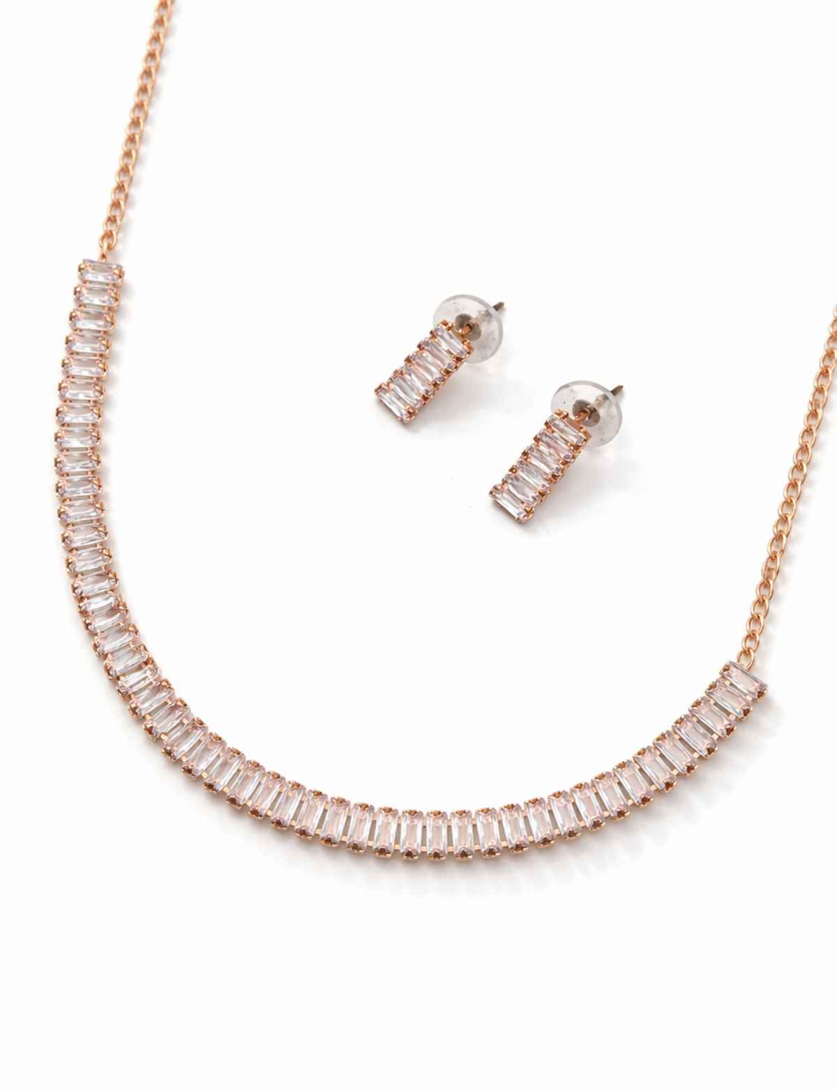 The Opal Factory Baguette Diamante Necklace Set with Roses | Rose Gold | Rakhi Gifts