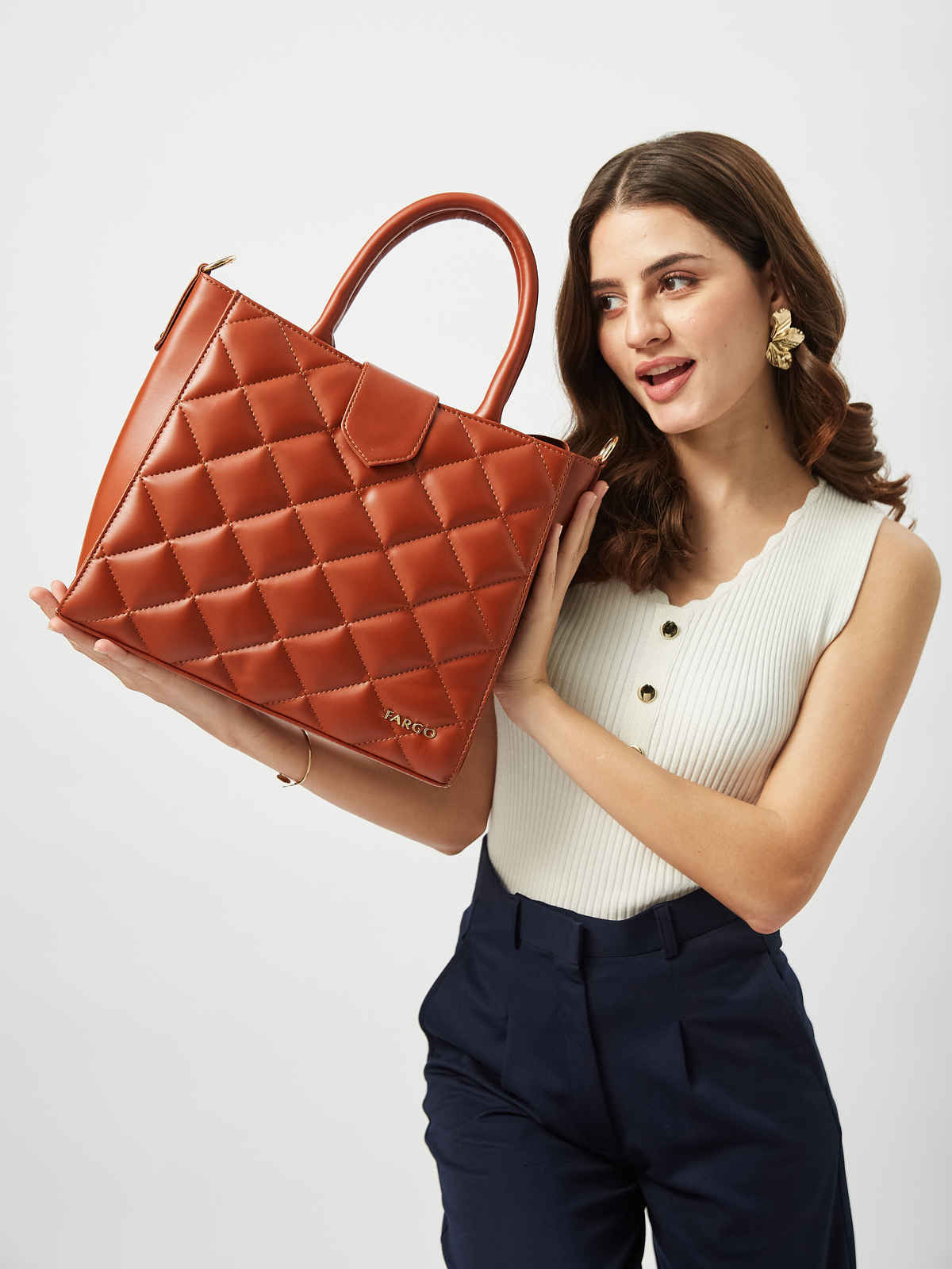 FARGO Women's Hera Quilted Handbag | FGO-891 | Tan