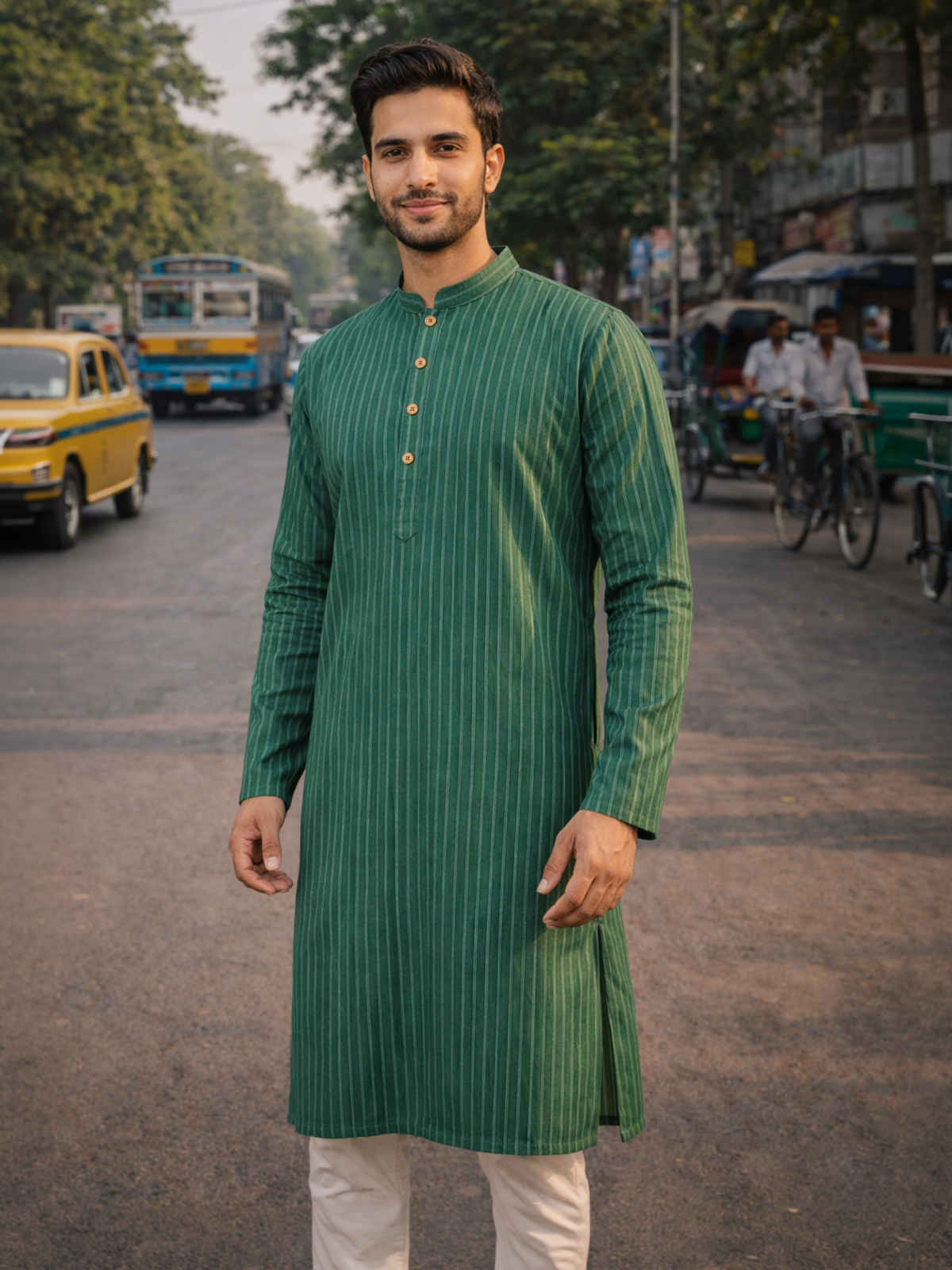 Vastramay Men's Cotton Kurta for Eid | Green - S