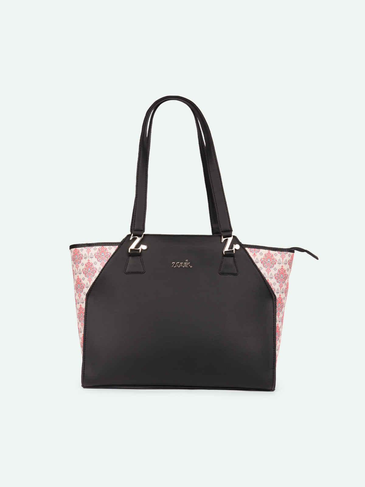Zouk Kashmiri Tulips Classic Business Bag - Black and Pink