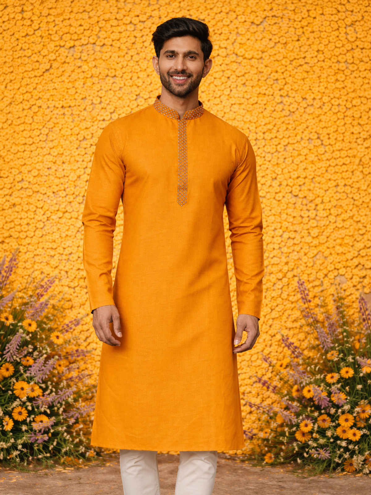 Vastramay Men's Cotton Blend Kurta for Eid | Rust - S