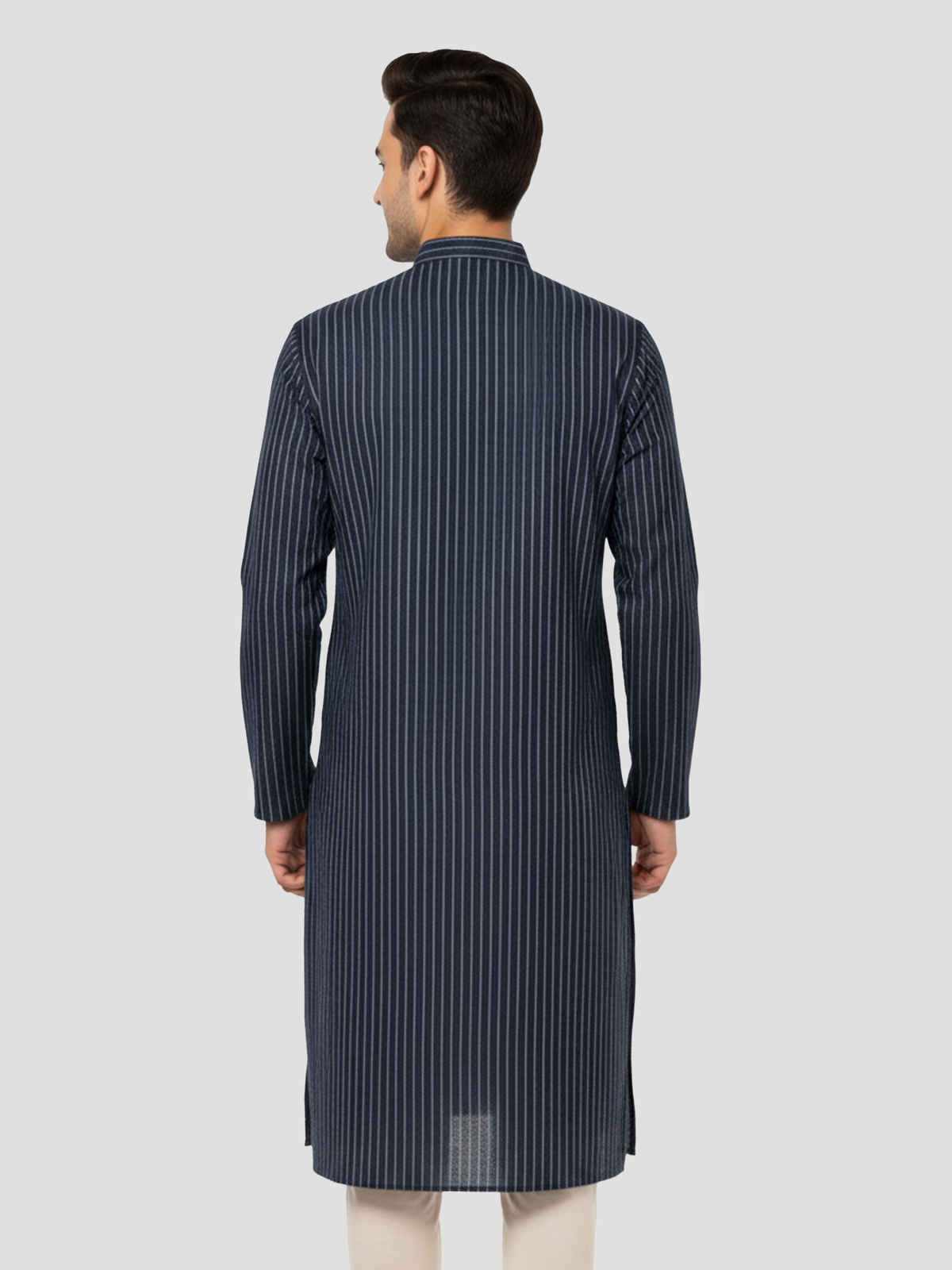 Vastramay Men's Cotton Kurta | Navy Blue | S
