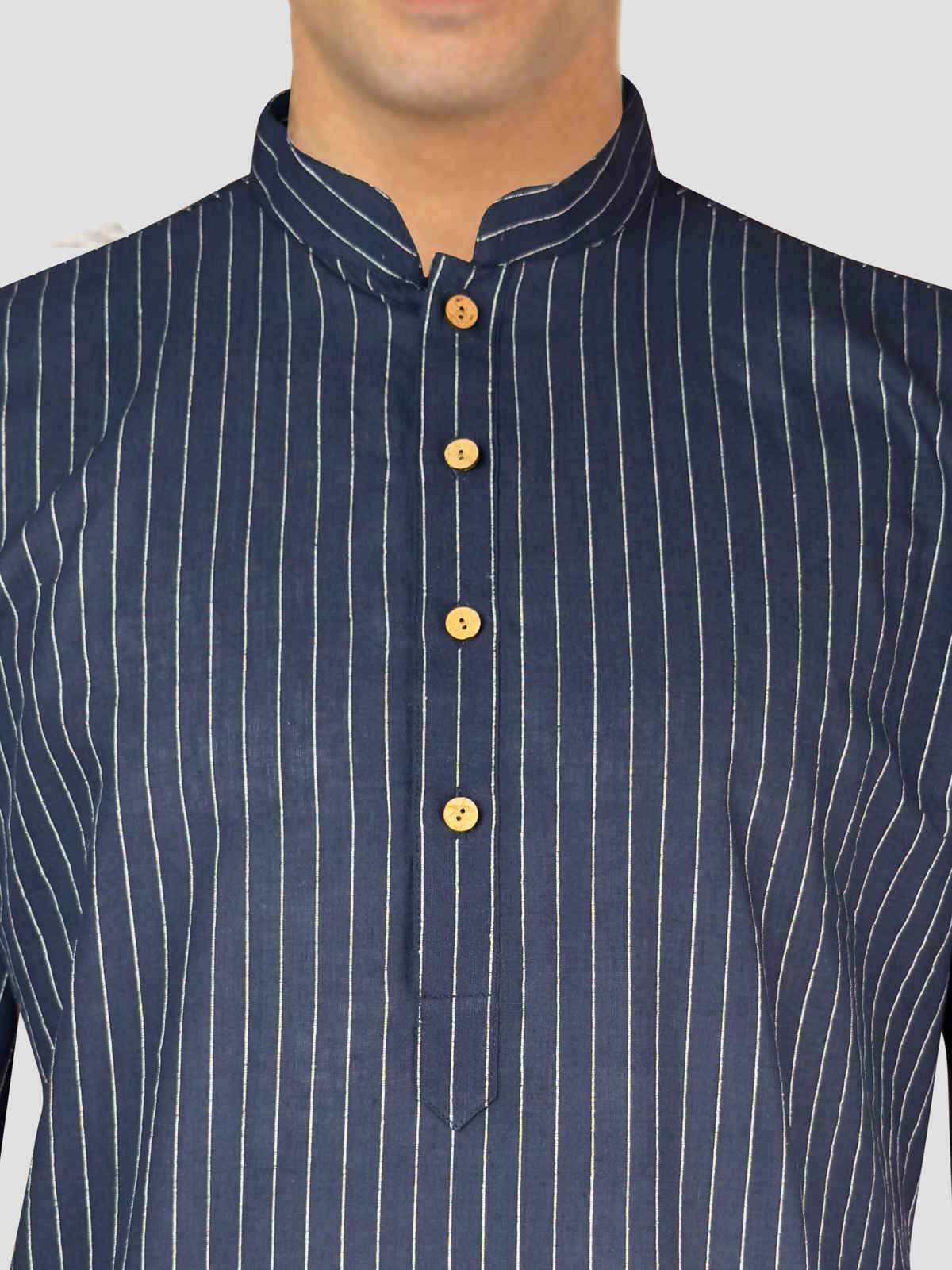 Vastramay Men's Cotton Kurta | Navy Blue | S