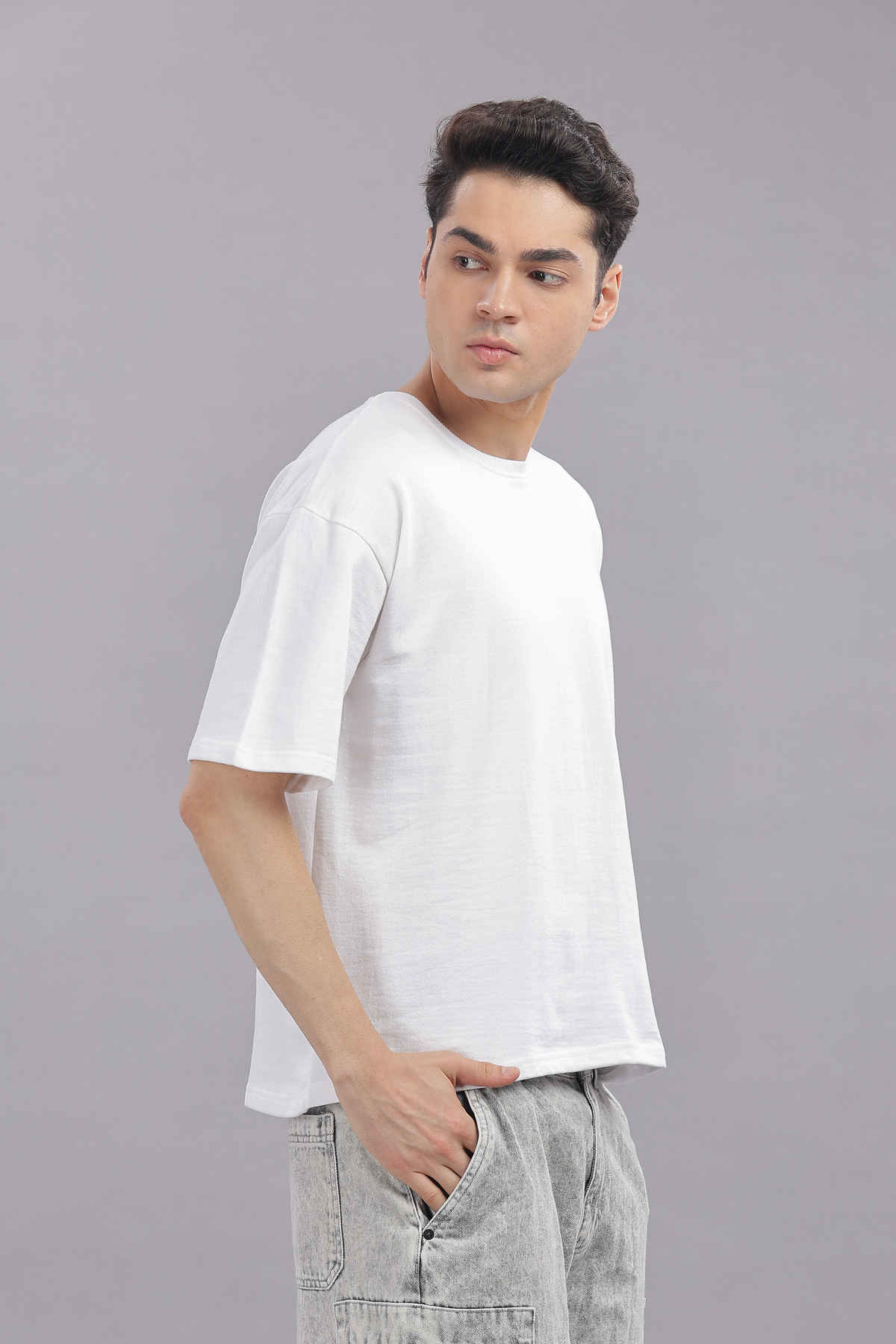 Springman Men 100% Cotton French Terry Oversized T-shirt | White - S
