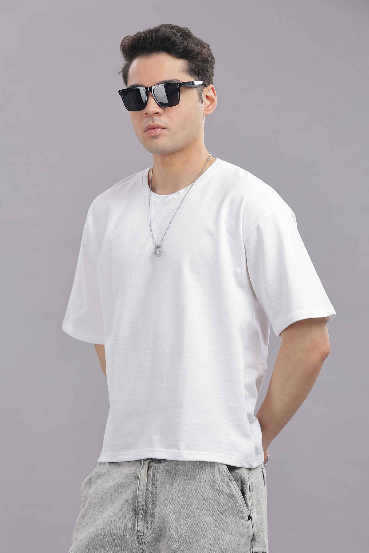 Springman Men 100% Cotton French Terry Oversized T-shirt | White - XL