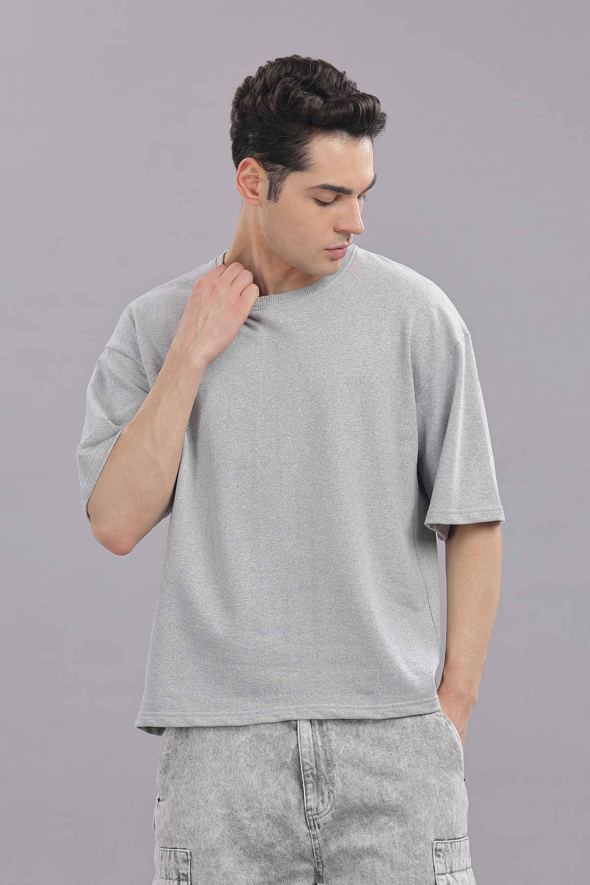 Springman Men Cotton French Terry Oversized T-shirt | Grey - S