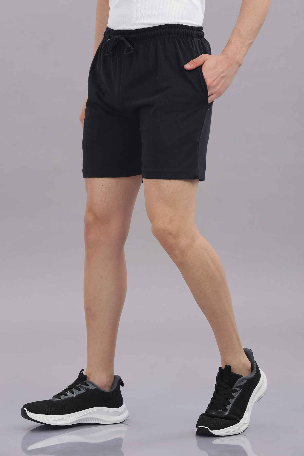 Springman Solid French Terry With Elastic & Drawstring Shorts For Men's | Black | S