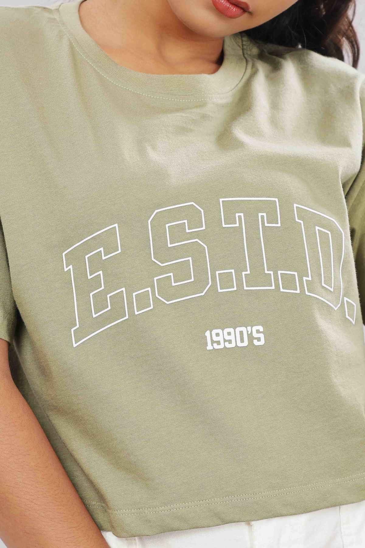 Springman Crop Top | For Gym and Daily Wear | 100% cotton for Women | Olive - XL