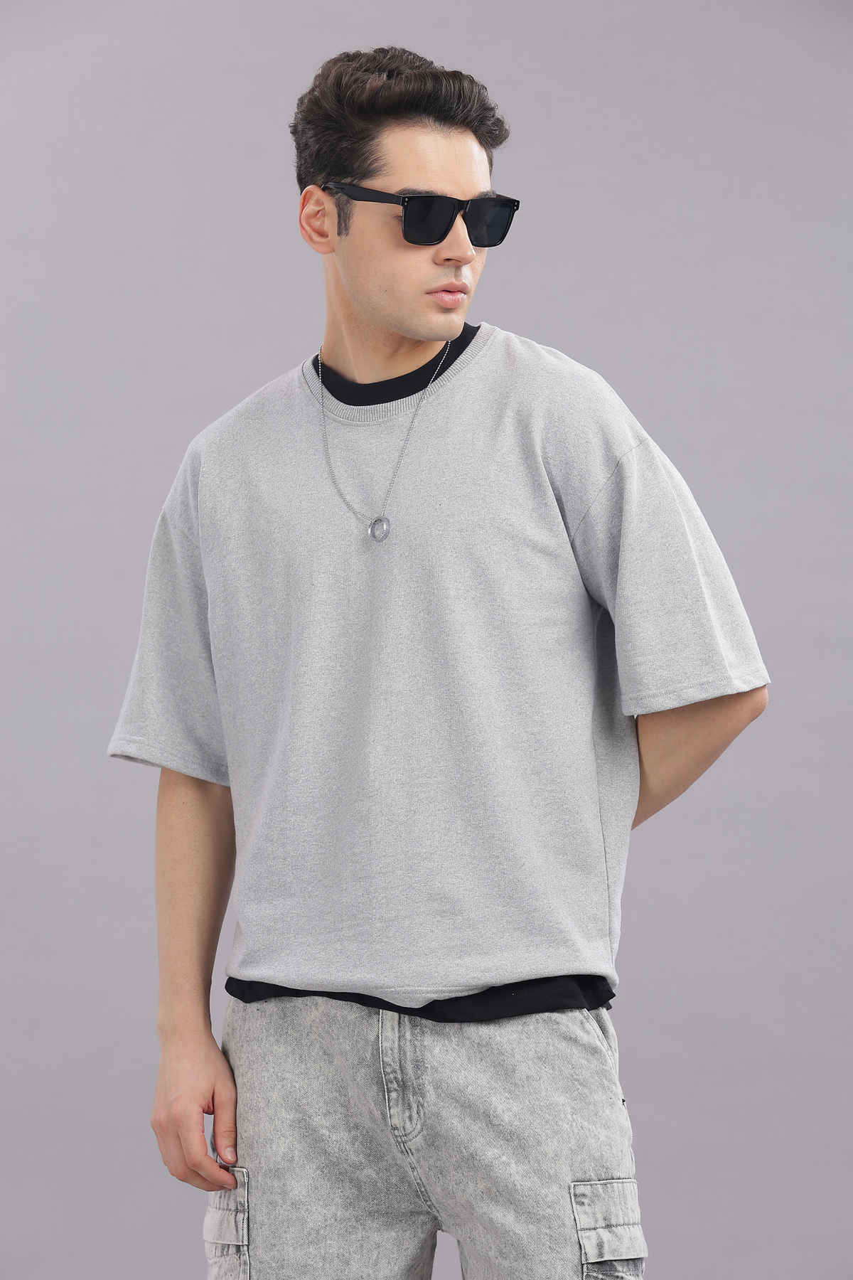 Springman Men Cotton French Terry Oversized T-shirt | Grey - S