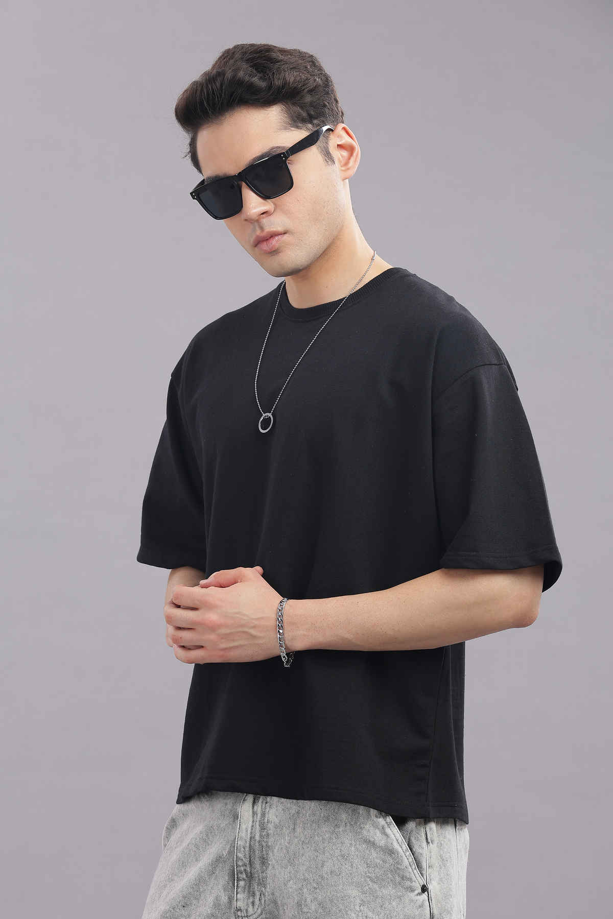 Springman Men 100% Cotton French Terry Oversized T-shirt | Black - S