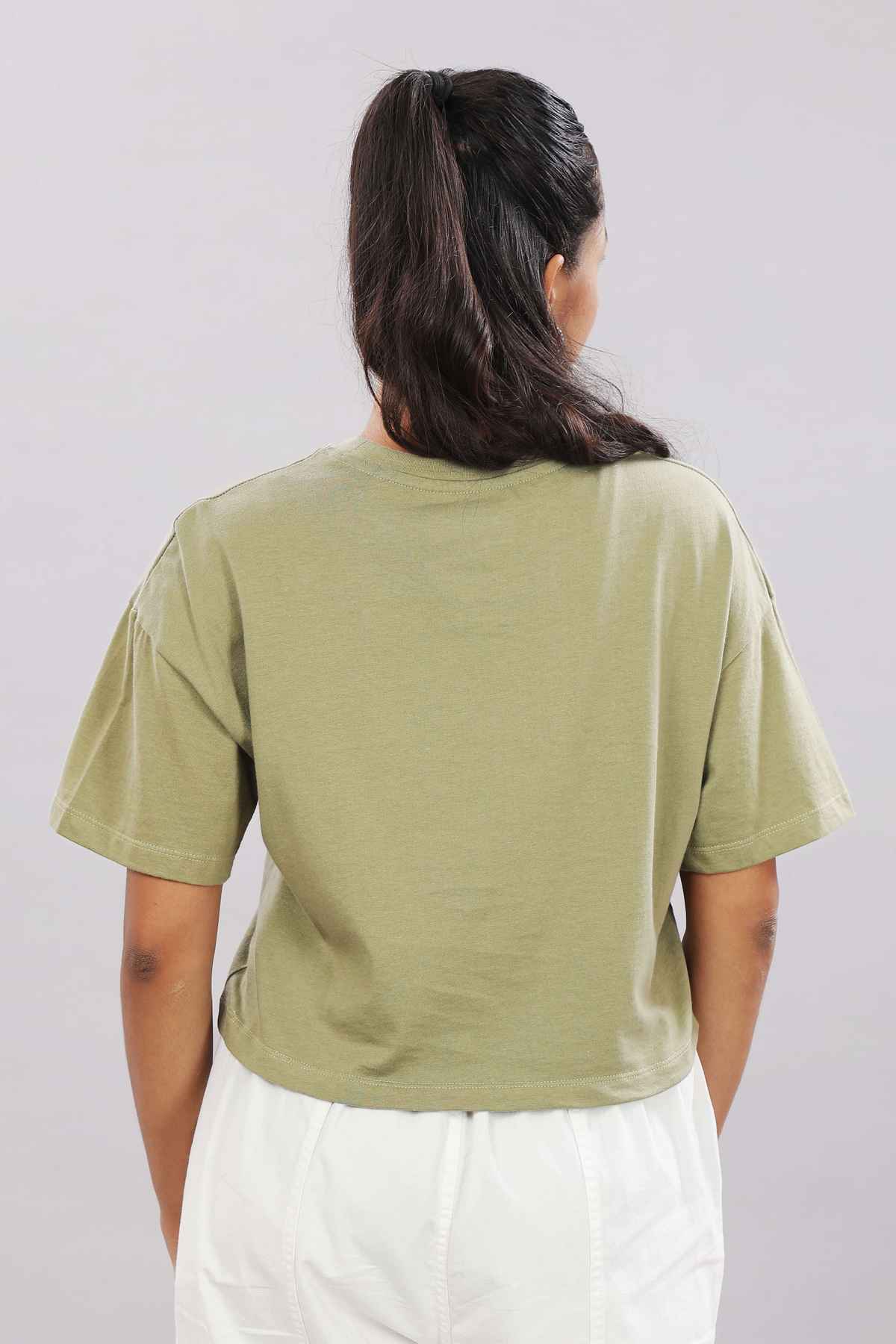 Springman Crop Top | For Gym and Daily Wear | 100% cotton for Women | Olive - L