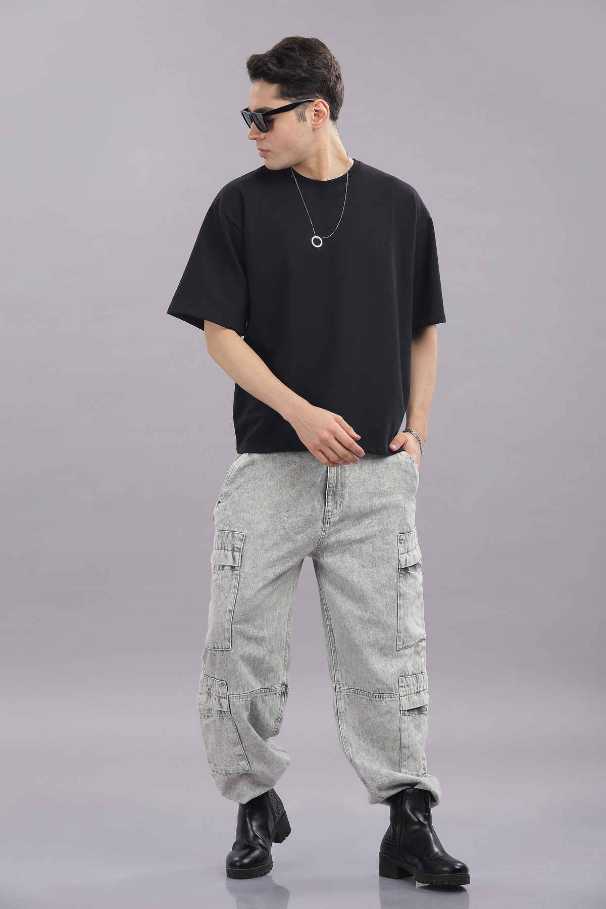 Springman Men 100% Cotton French Terry Oversized T-shirt | Black - S