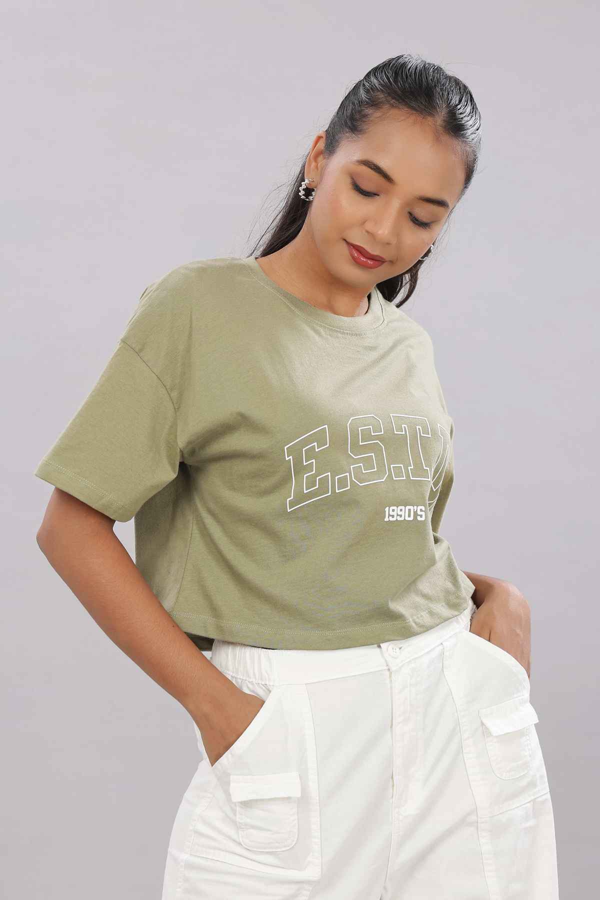Springman Crop Top | For Gym and Daily Wear | 100% cotton for Women | Olive - XL