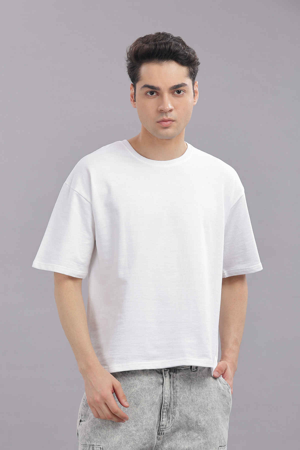 Springman Men 100% Cotton French Terry Oversized T-shirt | White - S