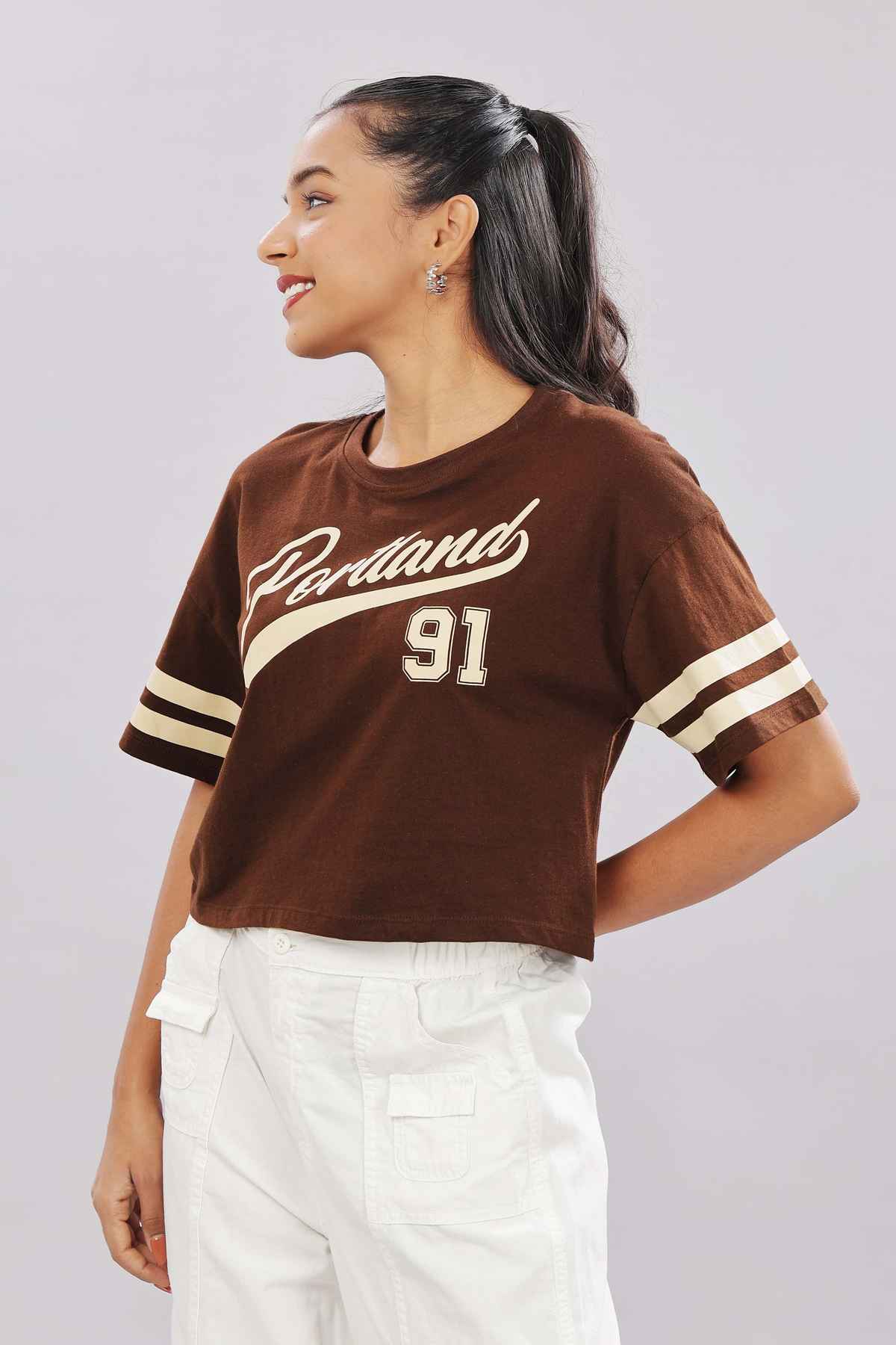 Springman Crop Top | For Gym and Daily Wear | 100% cotton for Women | Brown - M