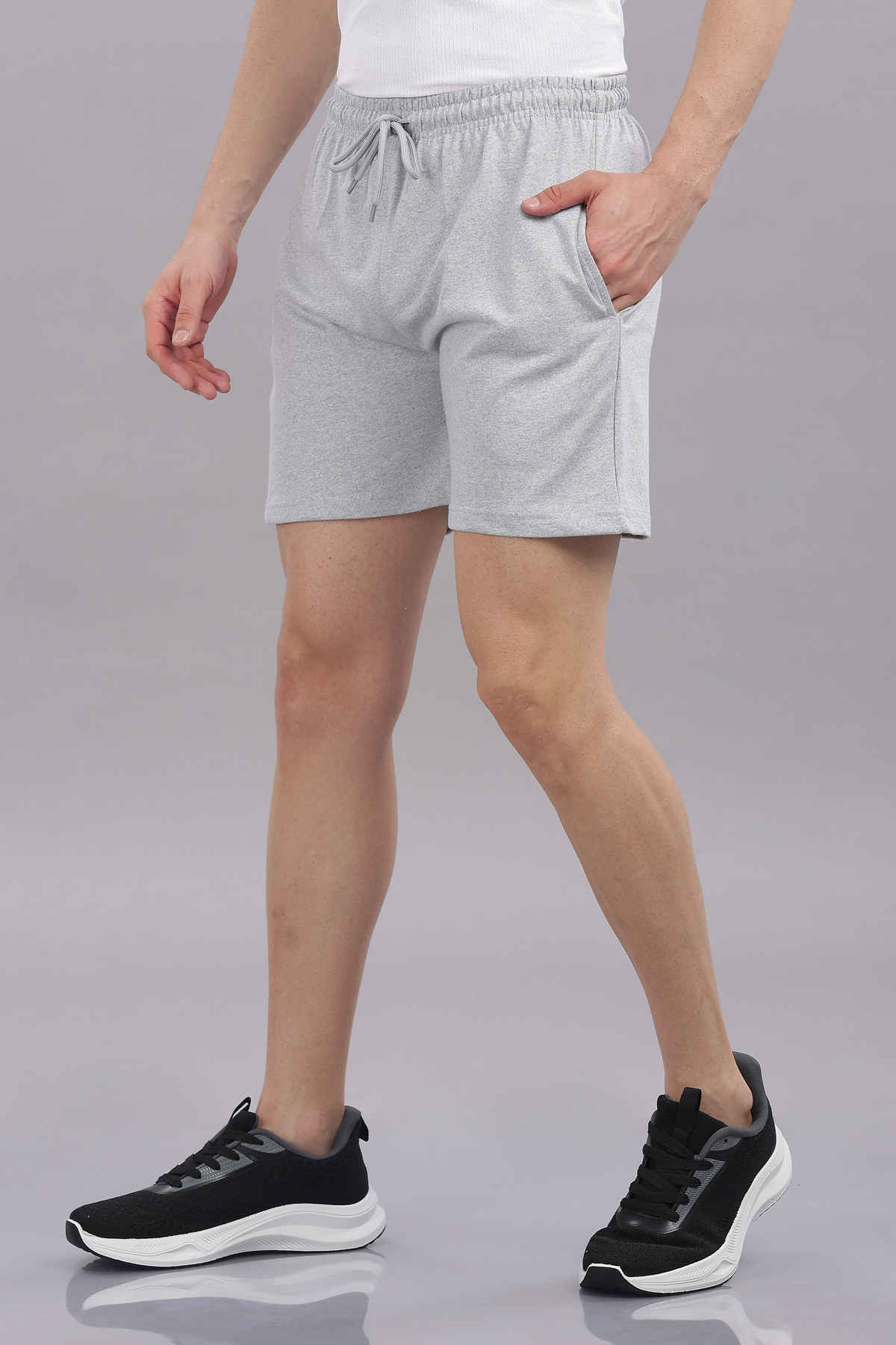 Springman Solid French Terry With Elastic & Drawstring Shorts For Men's | Grey | S