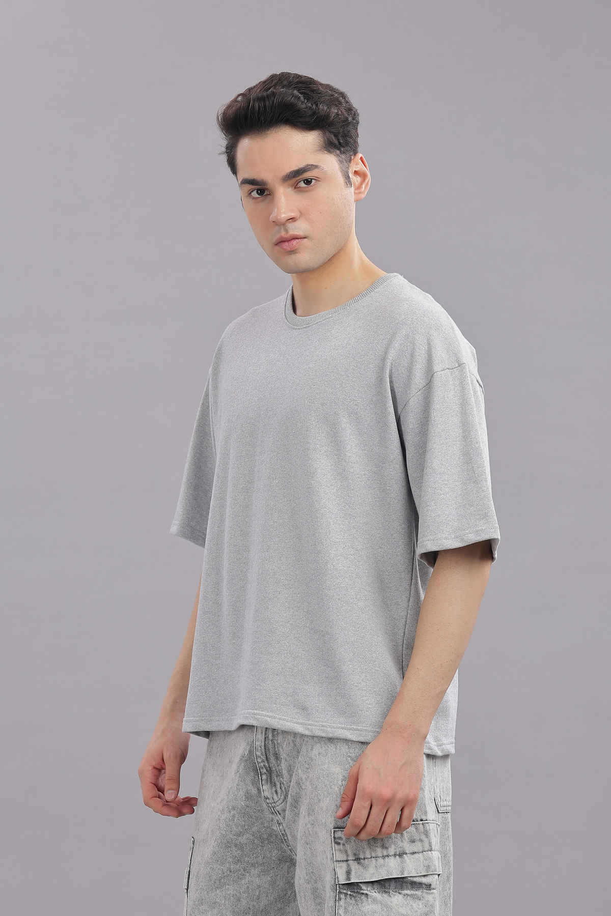 Springman Men Cotton French Terry Oversized T-shirt | Grey - S