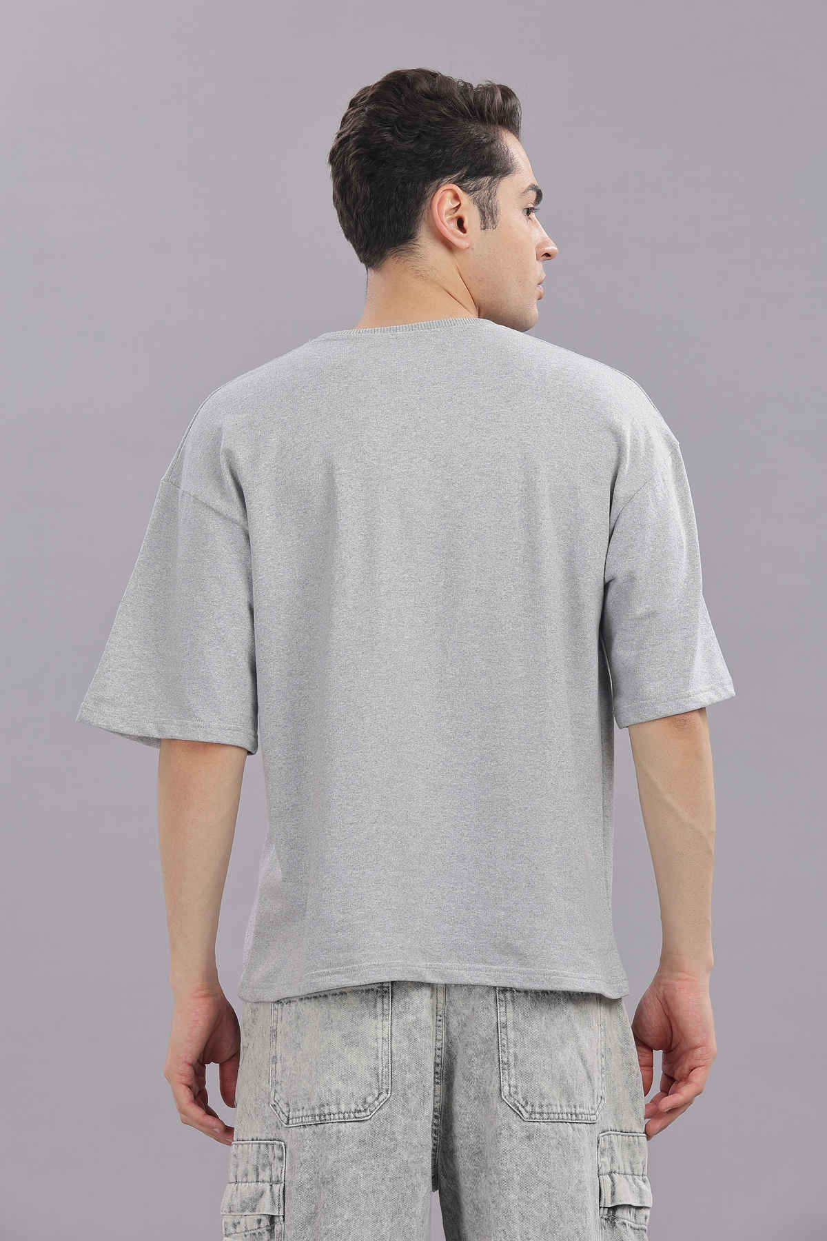 Springman Men Cotton French Terry Oversized T-shirt | Grey - S