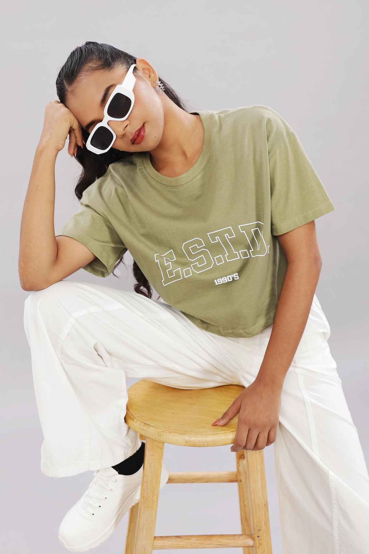 Springman Crop Top | For Gym and Daily Wear | 100% cotton for Women | Olive - L