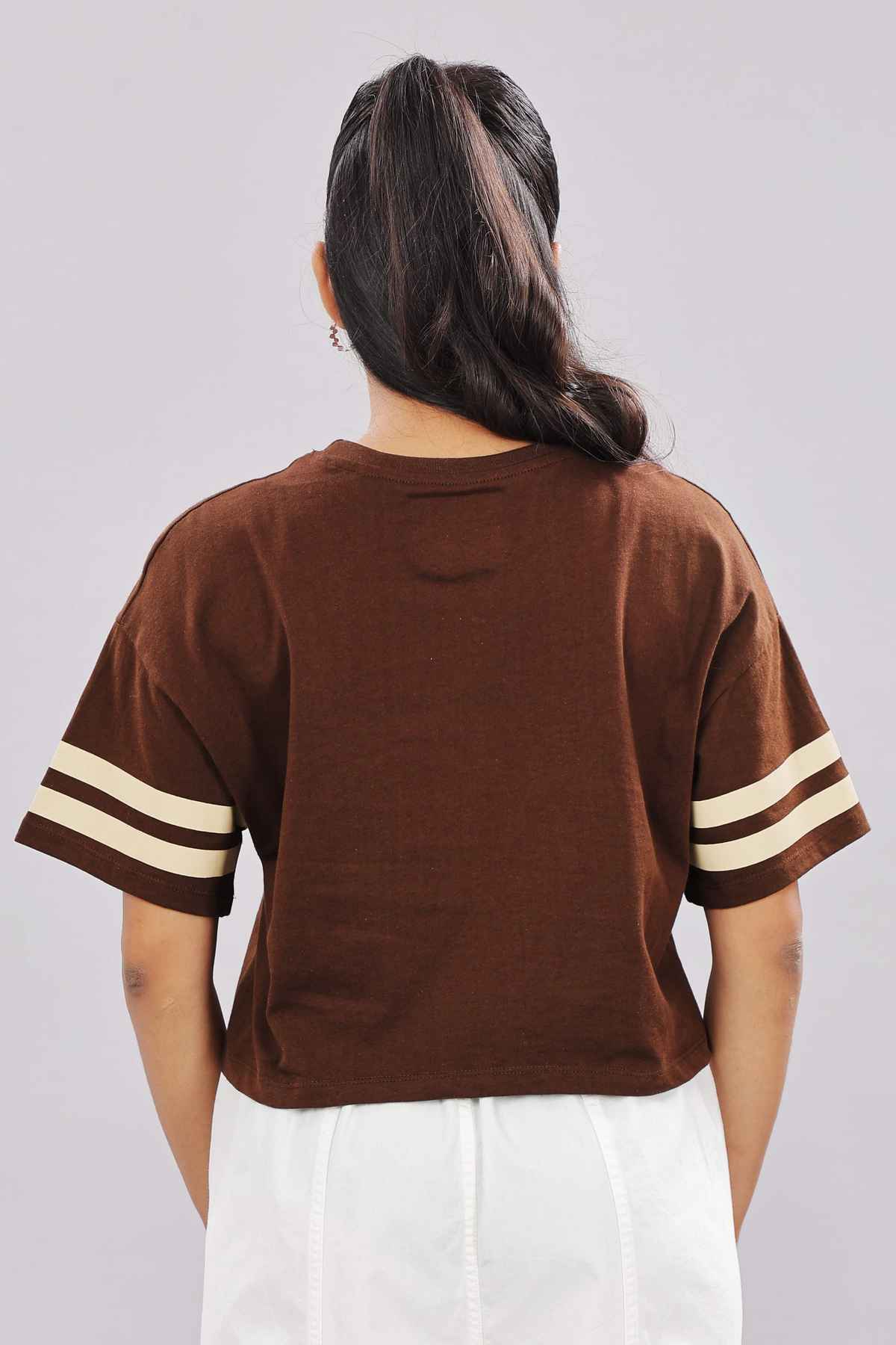 Springman Crop Top | For Gym and Daily Wear | 100% cotton for Women | Brown - M