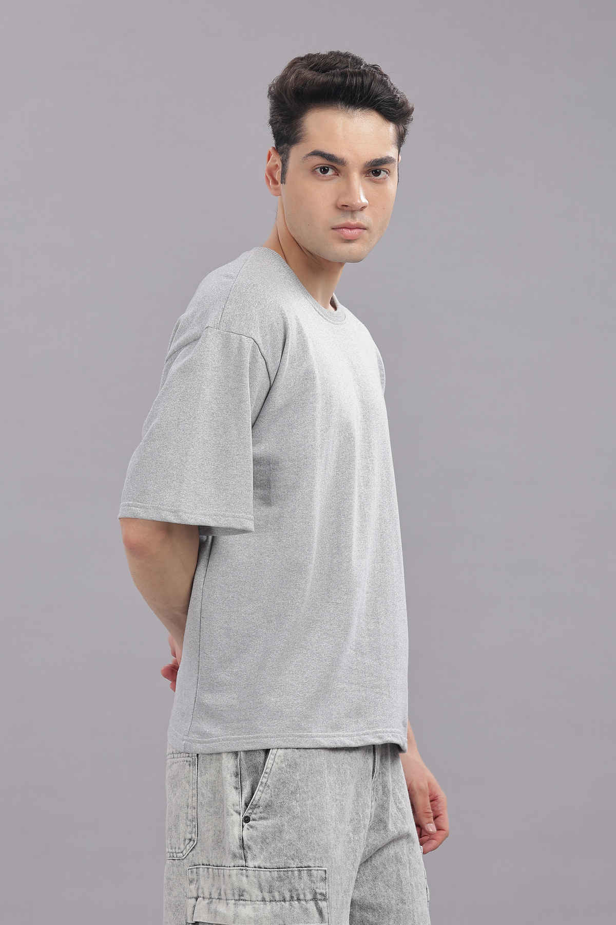 Springman Men Cotton French Terry Oversized T-shirt | Grey - S