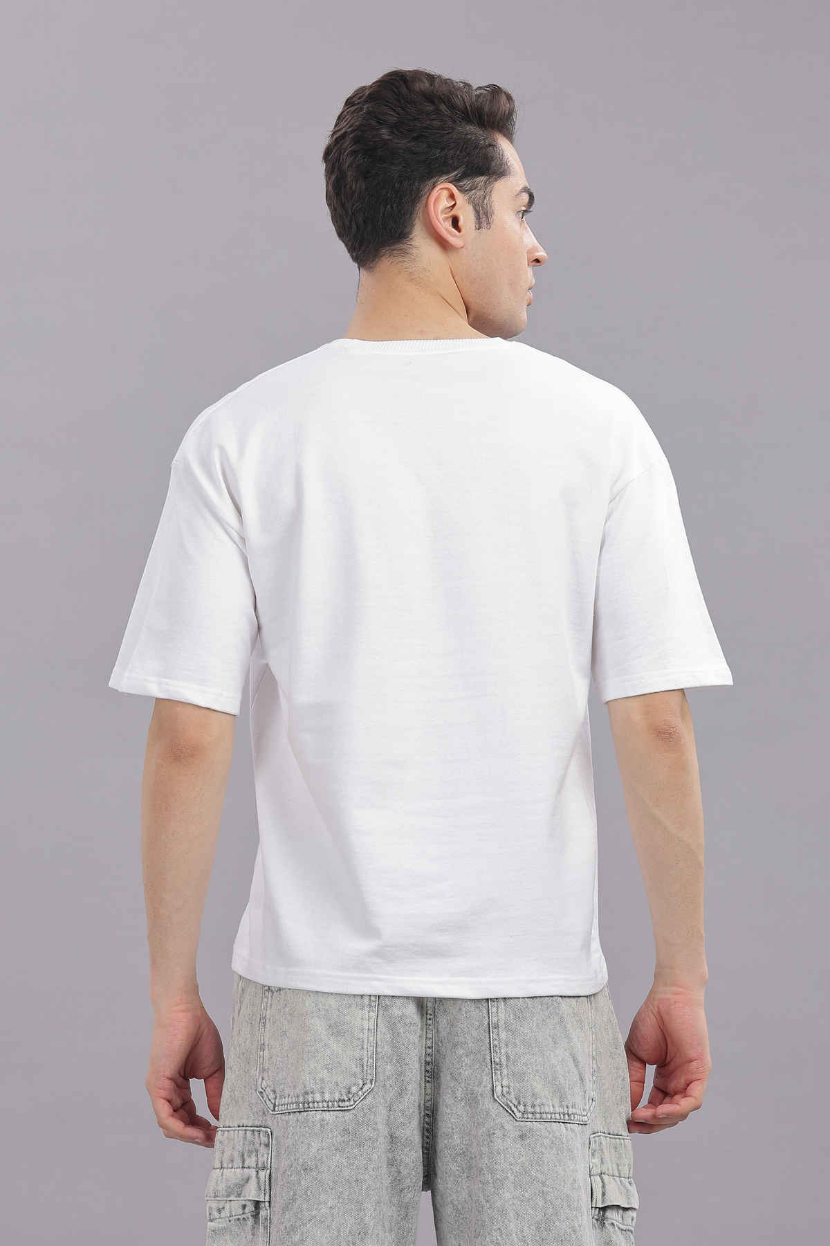 Springman Men 100% Cotton French Terry Oversized T-shirt | White - XL