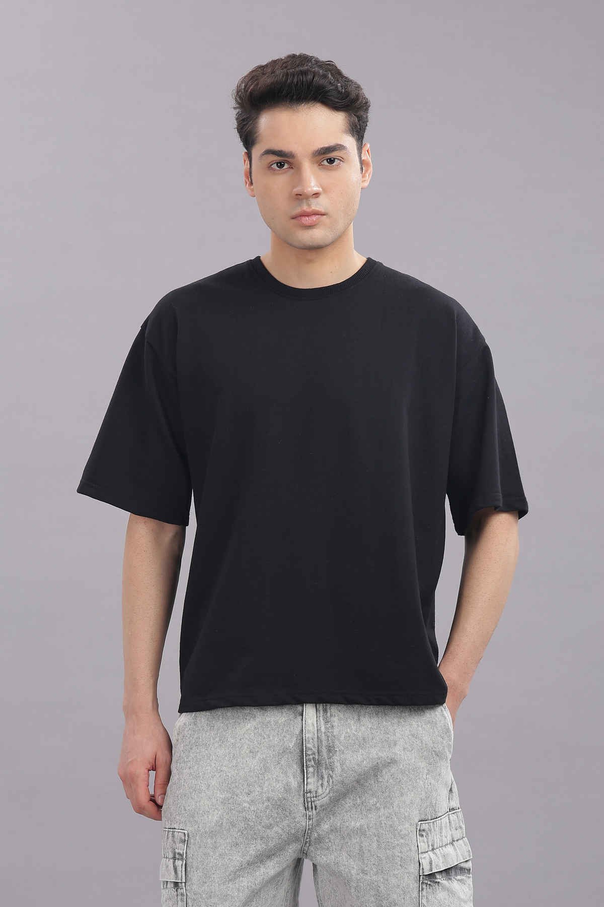 Springman Men 100% Cotton French Terry Oversized T-shirt | Black - S
