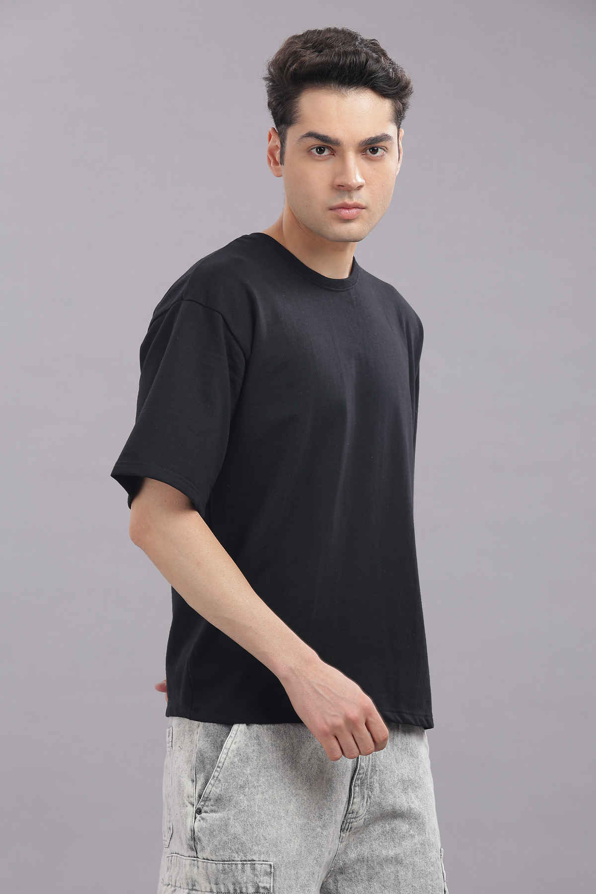 Springman Men 100% Cotton French Terry Oversized T-shirt | Black - S