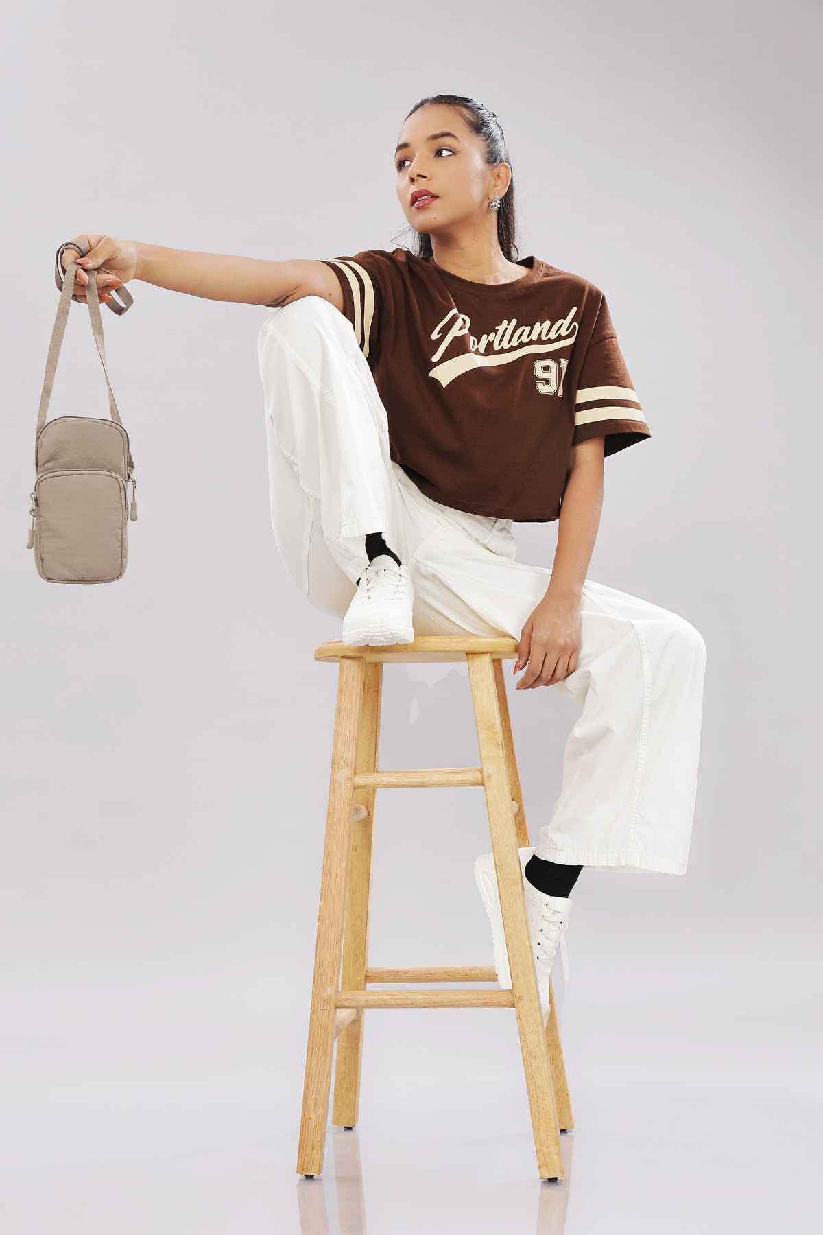 Springman Crop Top | For Gym and Daily Wear | 100% cotton for Women | Brown - L