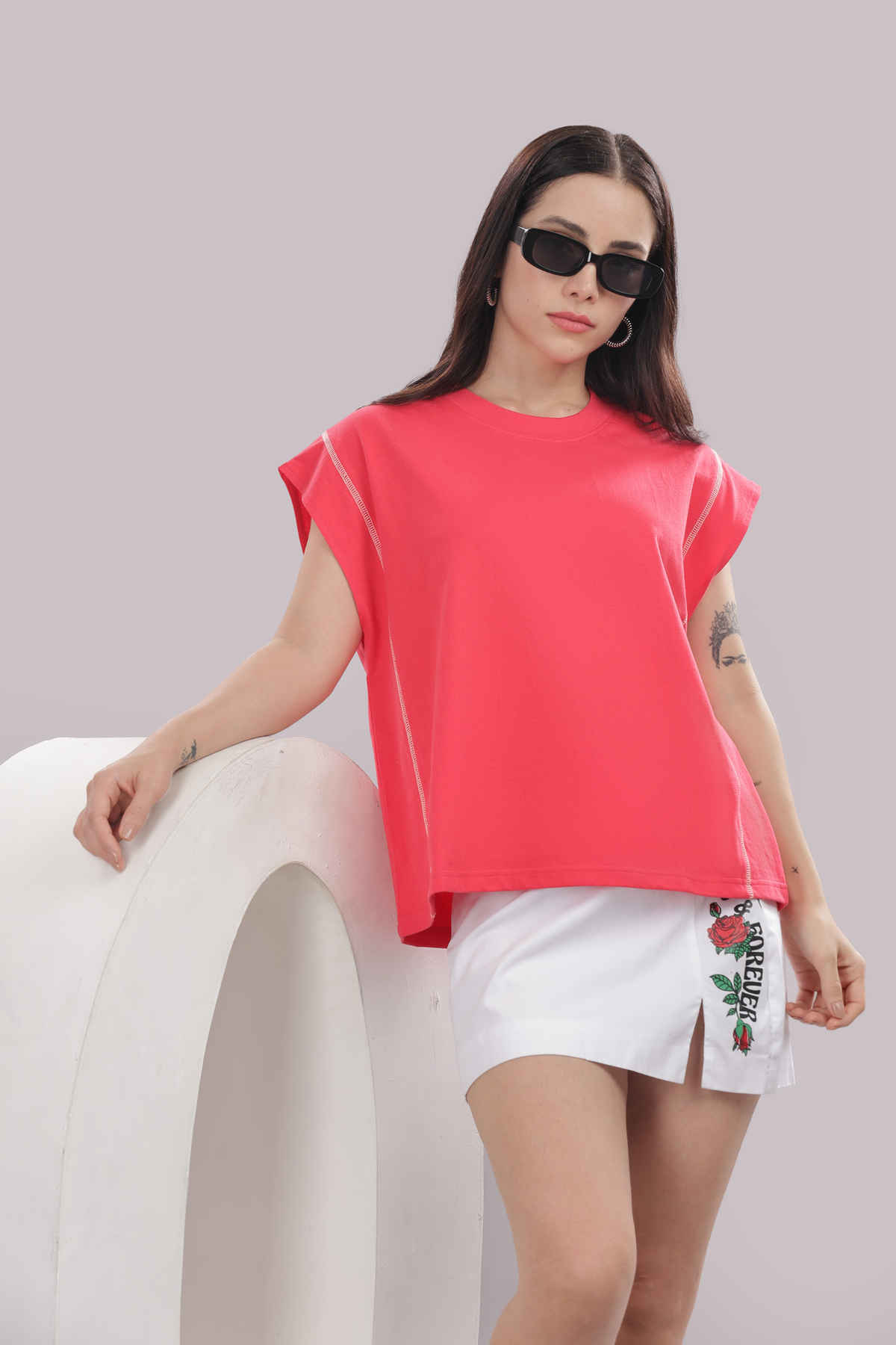 Springman Women's Cotton Tank Top | 160 GSM Fabric | Bio Washed | Round Neck | Pink - L