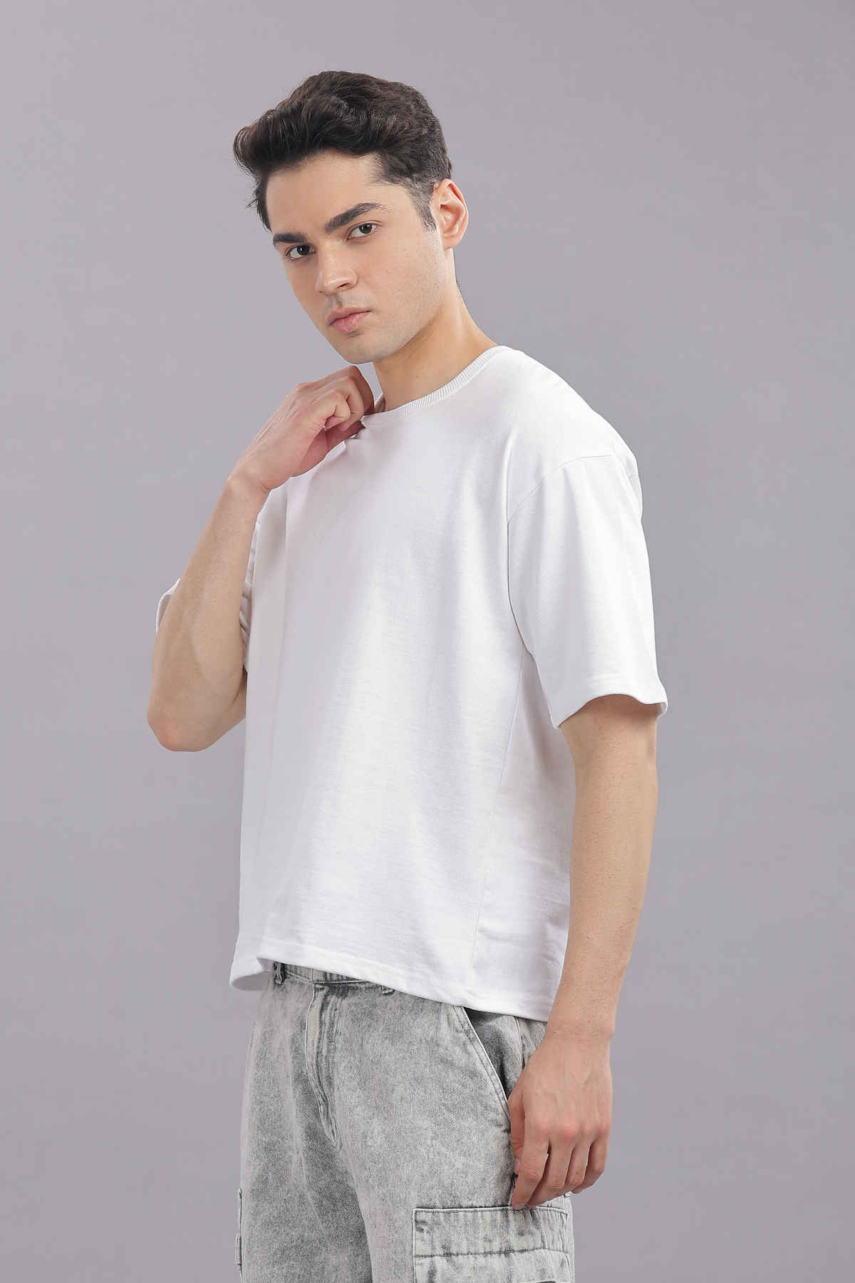 Springman Men 100% Cotton French Terry Oversized T-shirt | White - XL