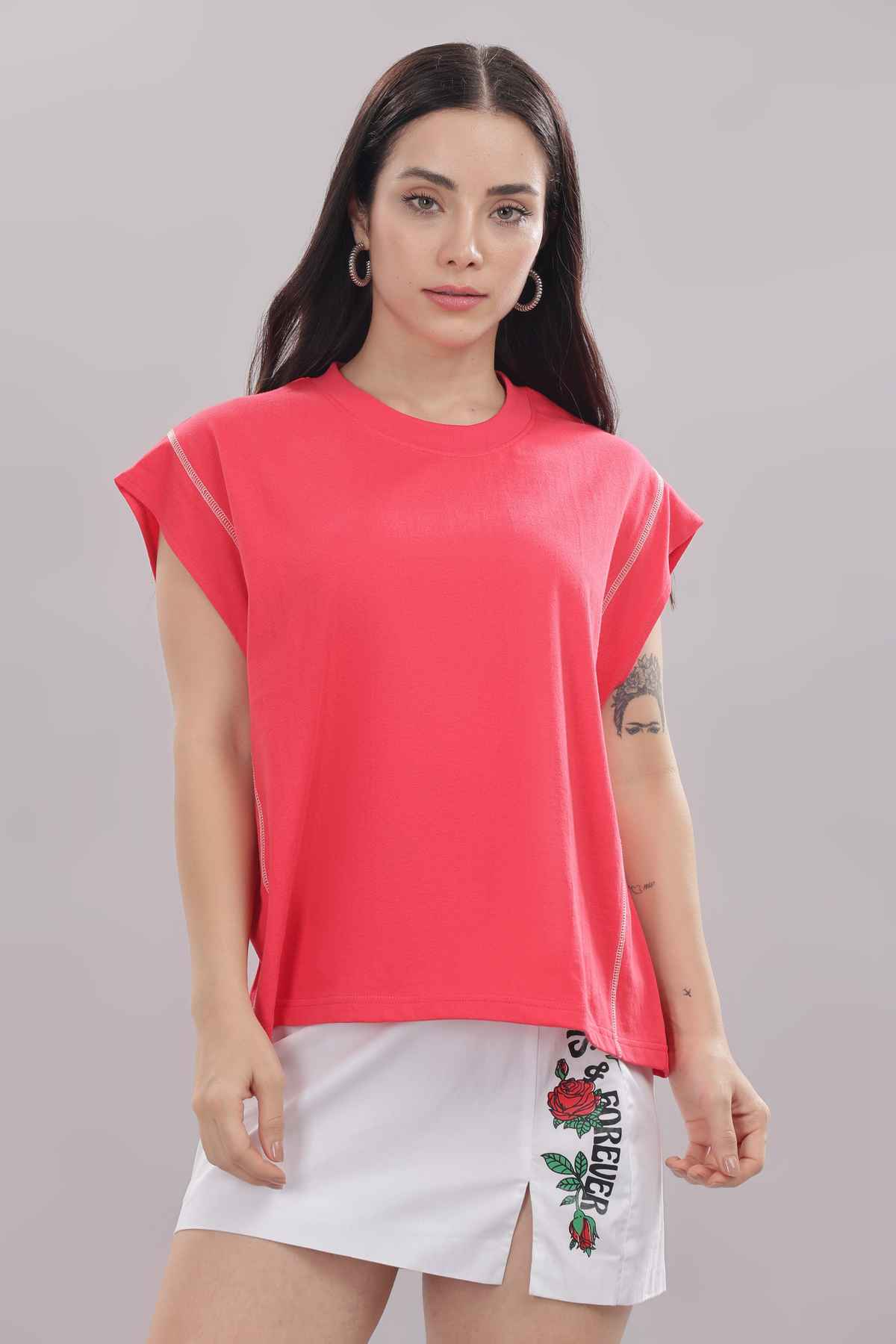 Springman Women's Cotton Tank Top | 160 GSM Fabric | Bio Washed | Round Neck | Pink - XL