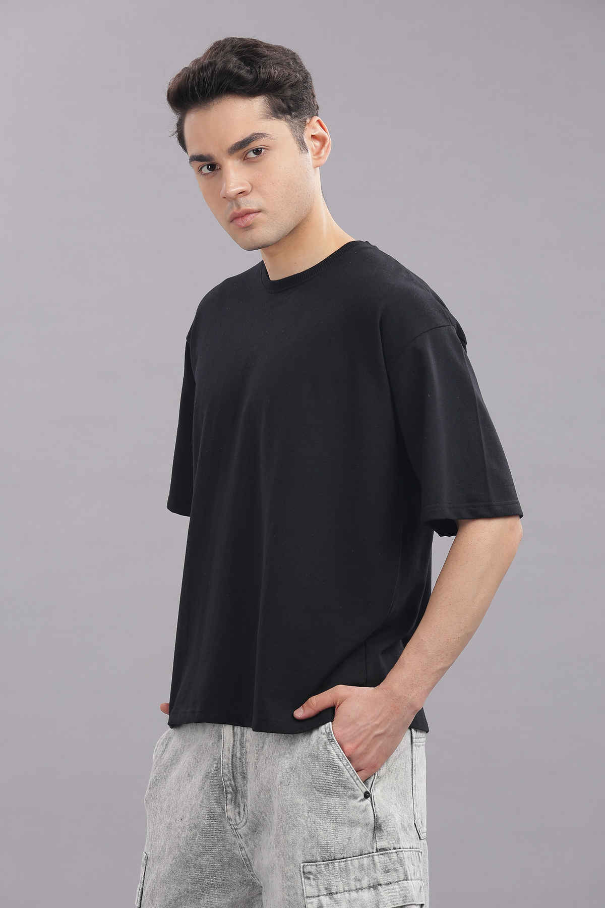 Springman Men 100% Cotton French Terry Oversized T-shirt | Black - S