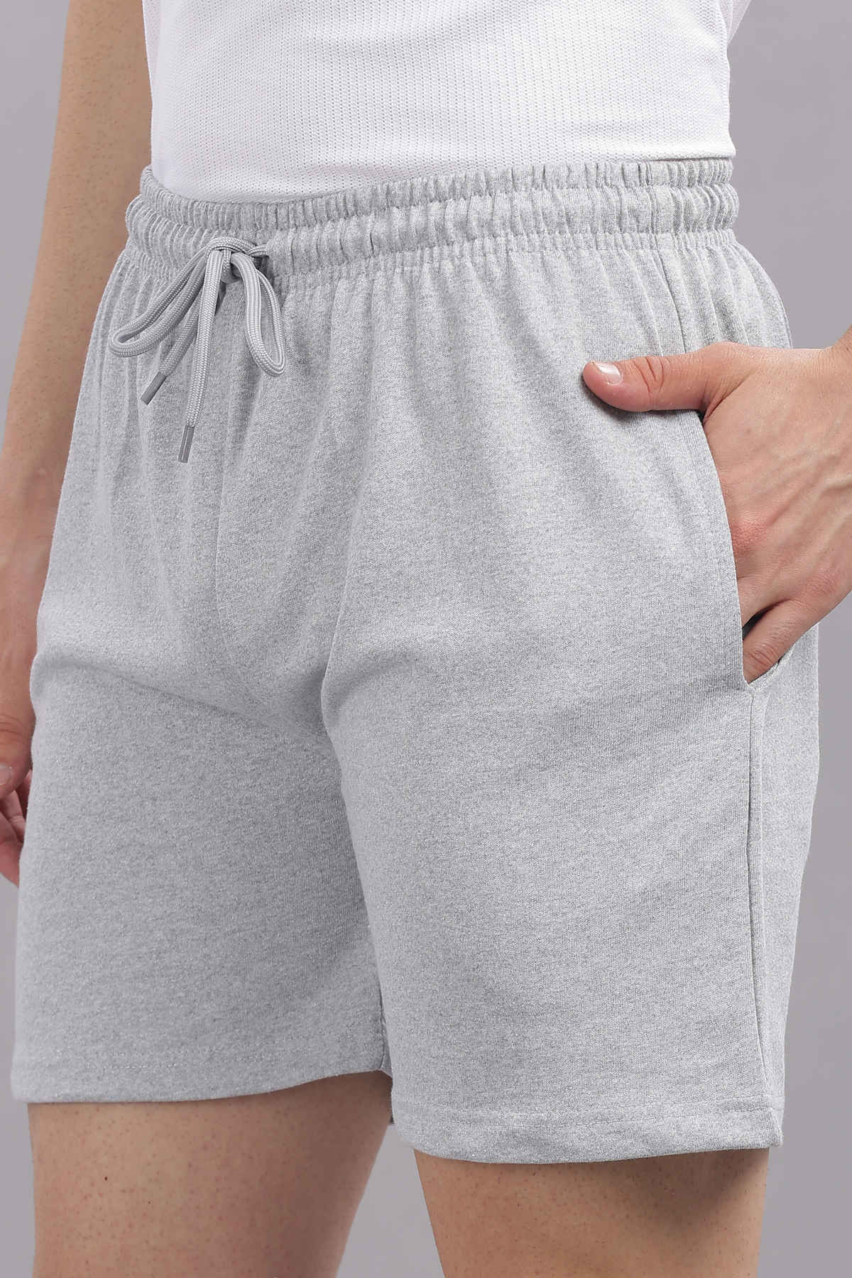 Springman Solid French Terry With Elastic & Drawstring Shorts For Men's | Grey | S