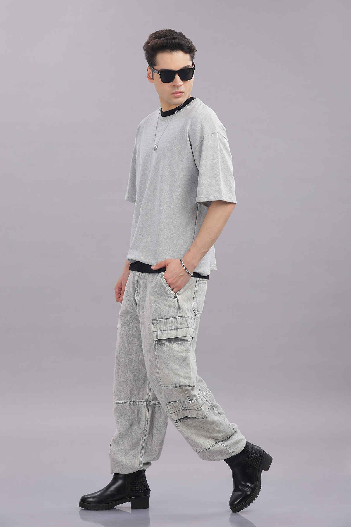 Springman Men Cotton French Terry Oversized T-shirt | Grey - S