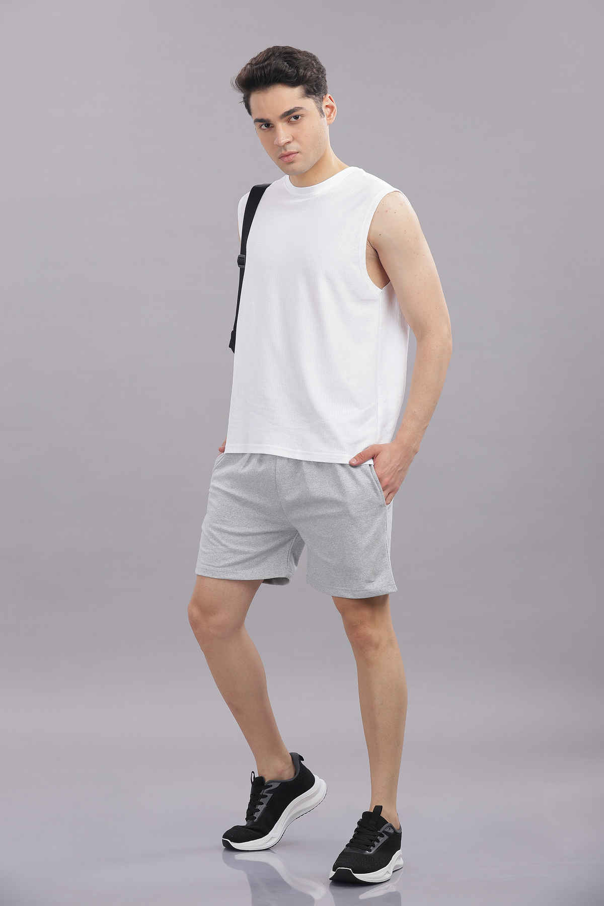 Springman Solid French Terry With Elastic & Drawstring Shorts For Men's | Grey | S