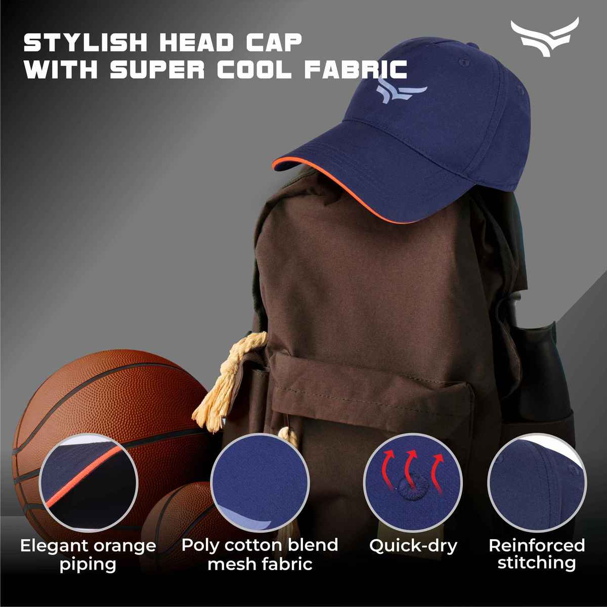 Unisex Adjustable Poly Cotton Head Cap- Blue and Orange